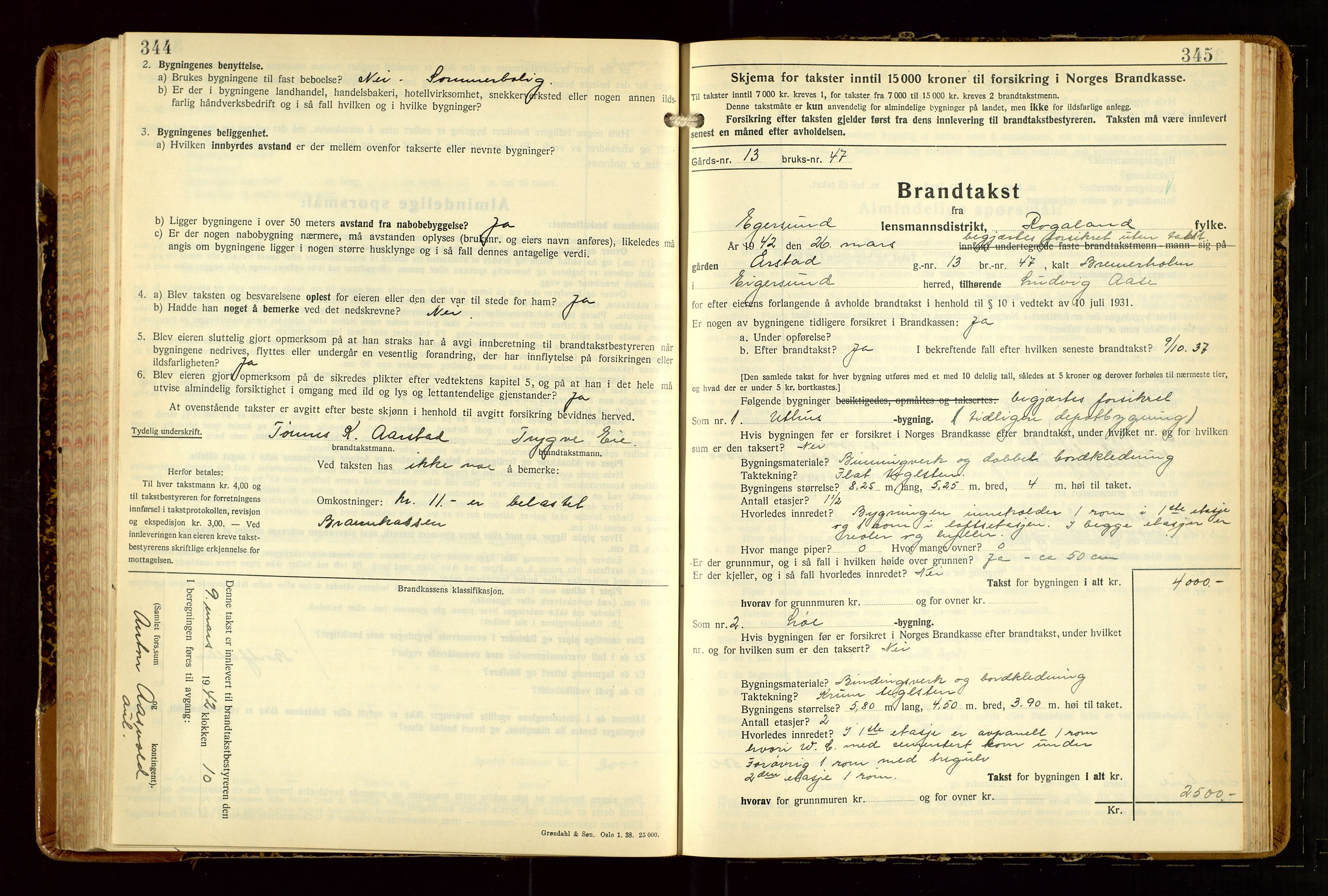 Eigersund lensmannskontor, AV/SAST-A-100171/Gob/L0007: "Brandtakstprotokoll", 1938-1955, p. 344-345