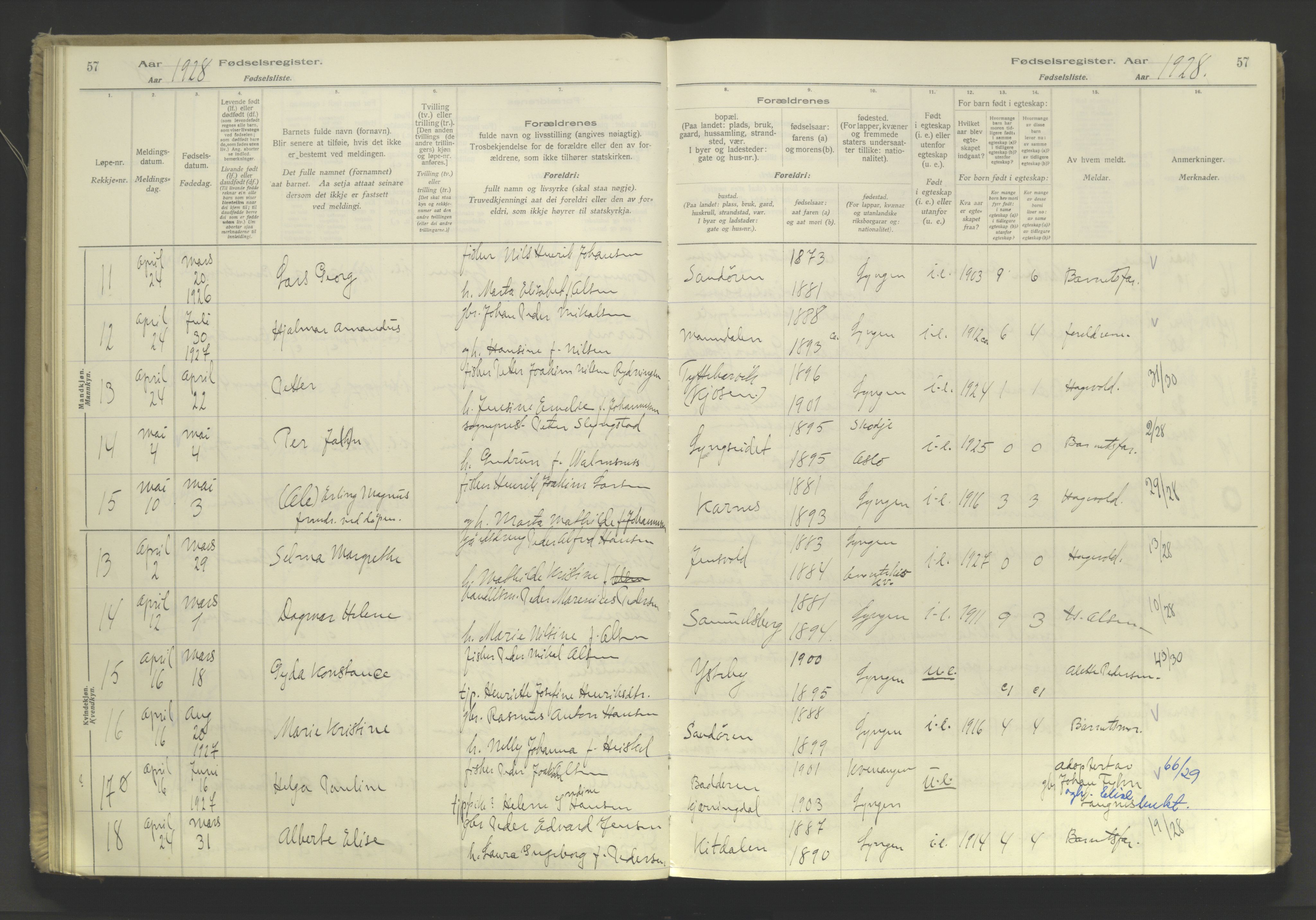 Lyngen sokneprestembete, SATØ/S-1289/I/Ia/L0076: Birth register no. 76, 1924-1945, p. 57