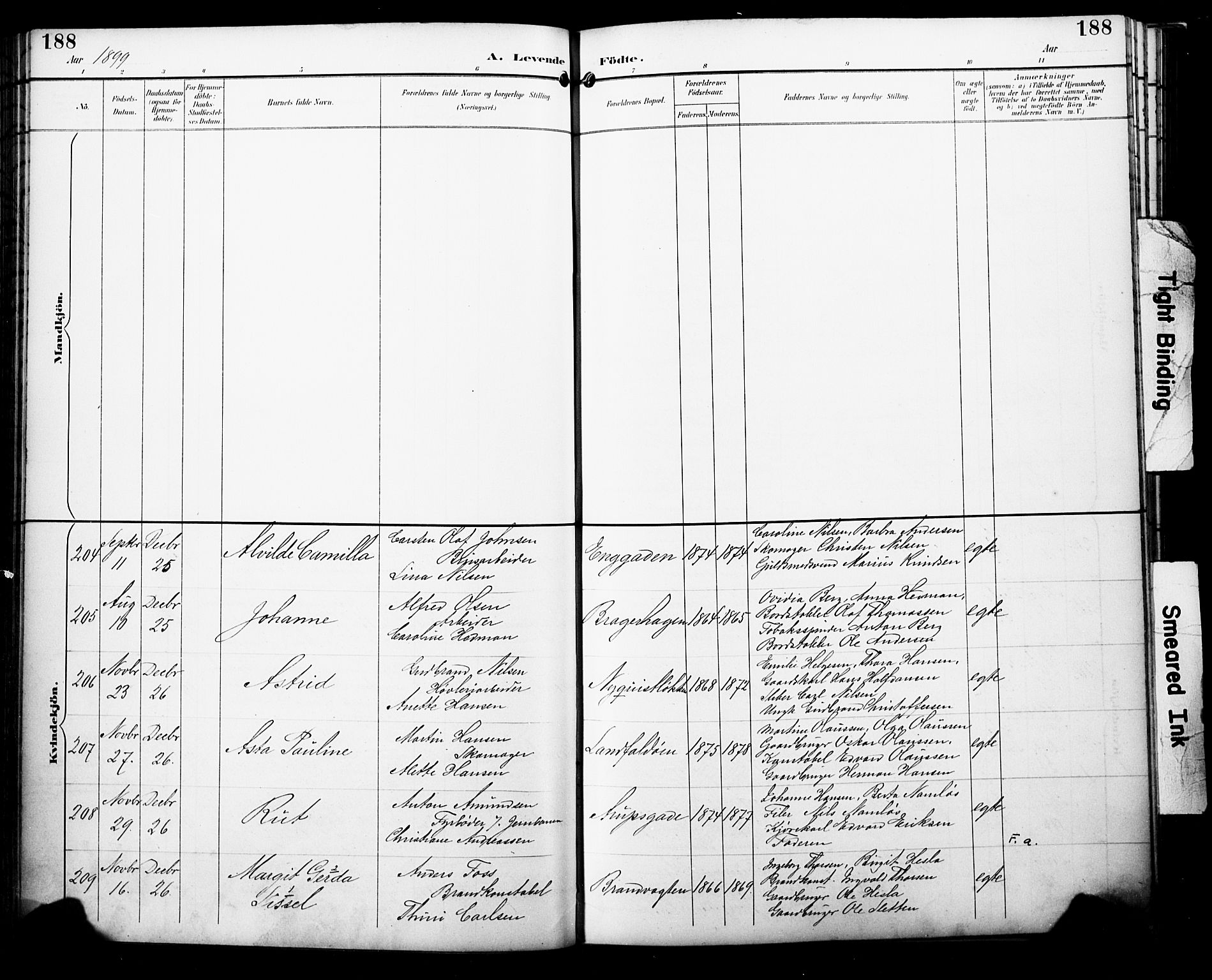 Bragernes kirkebøker, SAKO/A-6/F/Fb/L0008: Parish register (official) no. II 8, 1894-1902, p. 188