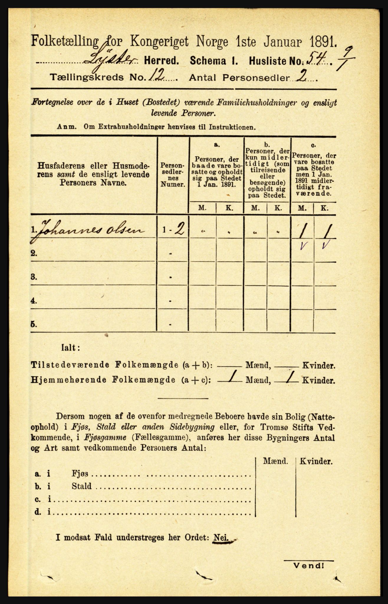 RA, 1891 census for 1426 Luster, 1891, p. 3756