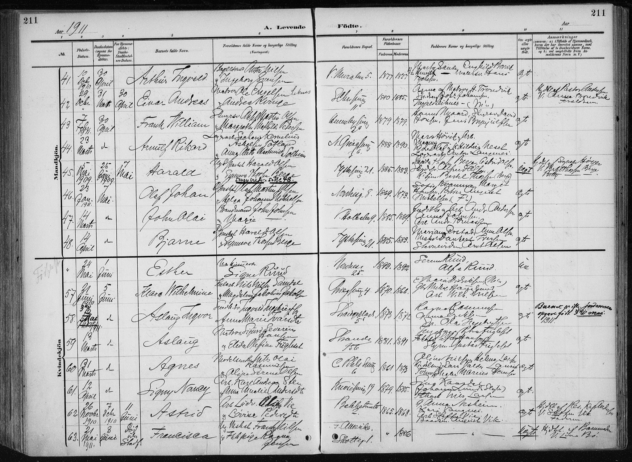 Nykirken Sokneprestembete, SAB/A-77101/H/Haa/L0019: Parish register (official) no. B 7, 1904-1916, p. 211