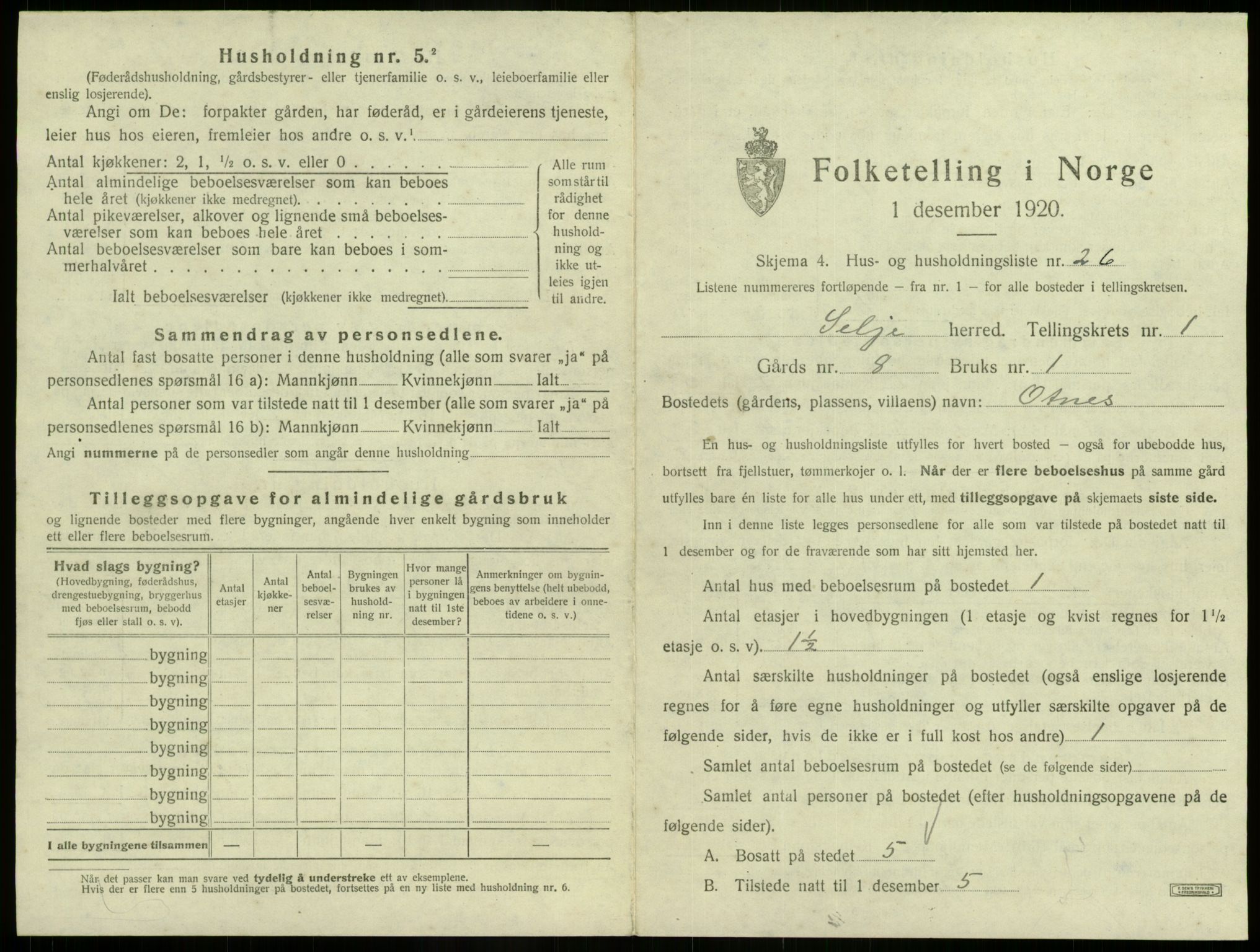 SAB, 1920 census for Selje, 1920, p. 121