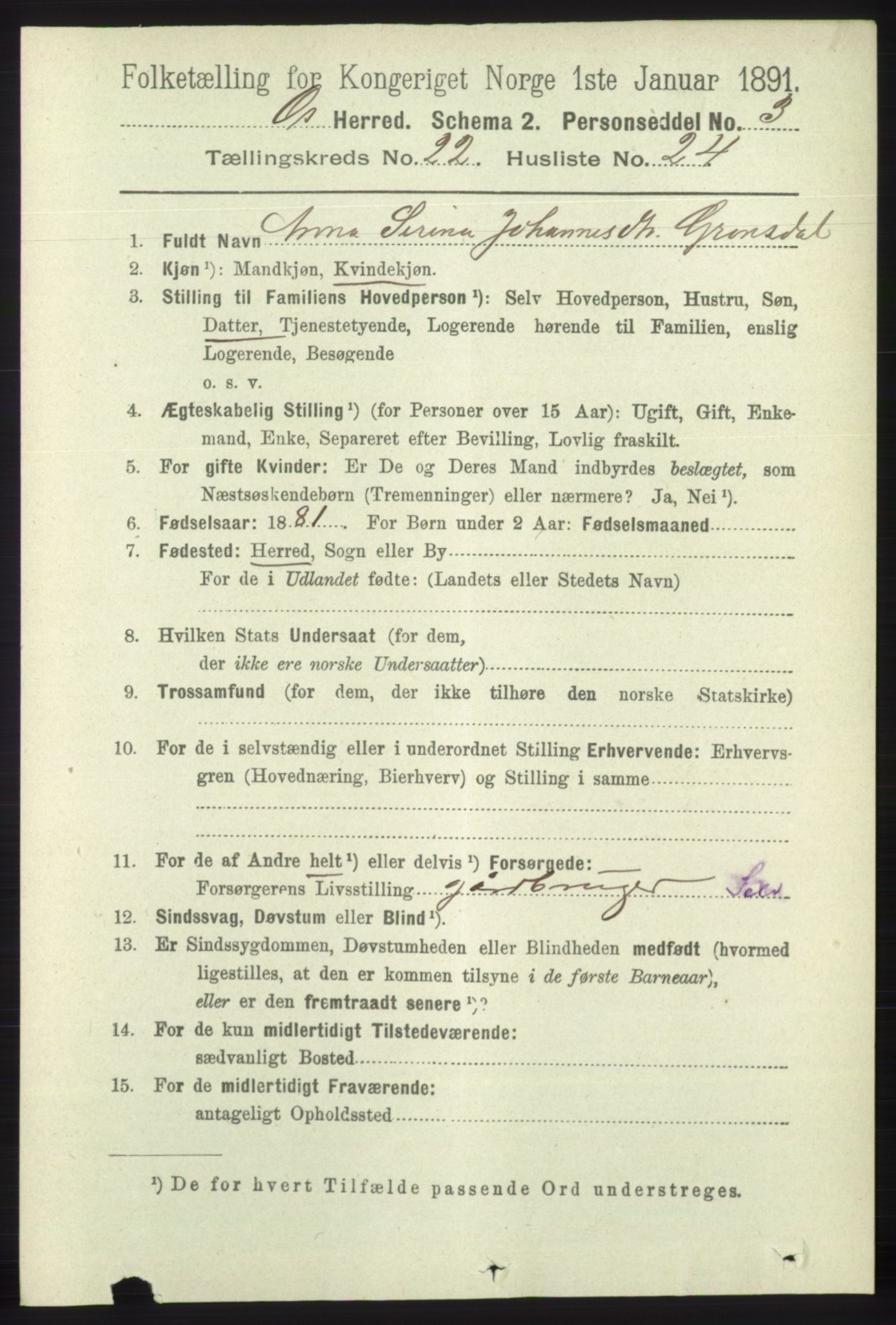 RA, 1891 census for 1243 Os, 1891, p. 5038