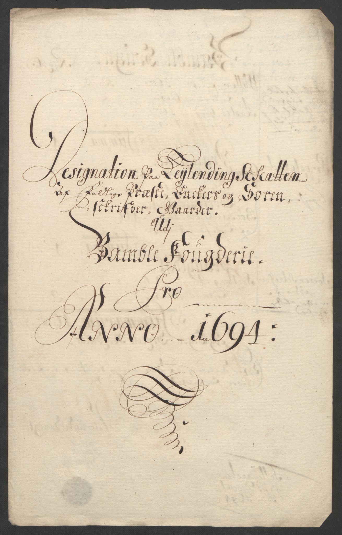 Rentekammeret inntil 1814, Reviderte regnskaper, Fogderegnskap, RA/EA-4092/R36/L2092: Fogderegnskap Øvre og Nedre Telemark og Bamble, 1694, p. 239