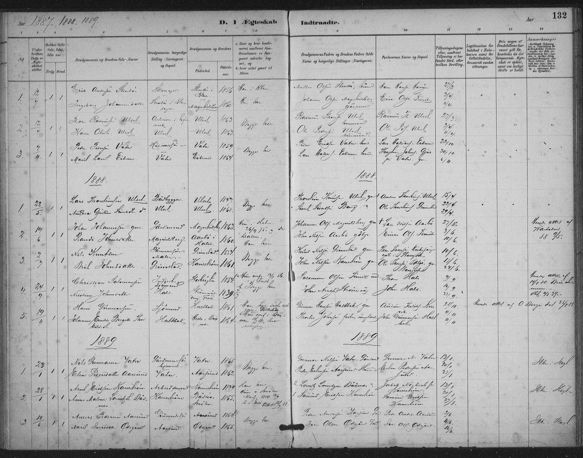 Ministerialprotokoller, klokkerbøker og fødselsregistre - Møre og Romsdal, AV/SAT-A-1454/587/L1000: Parish register (official) no. 587A02, 1887-1910, p. 132