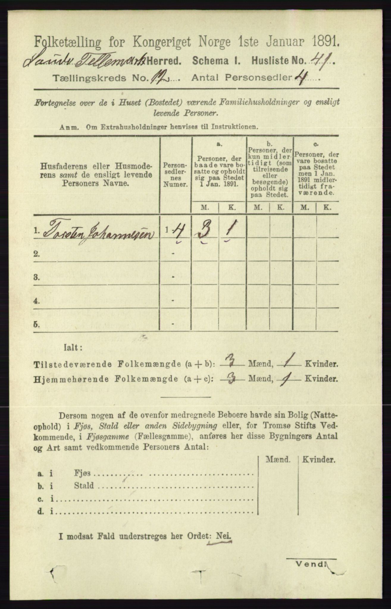 RA, 1891 census for 0822 Sauherad, 1891, p. 3609