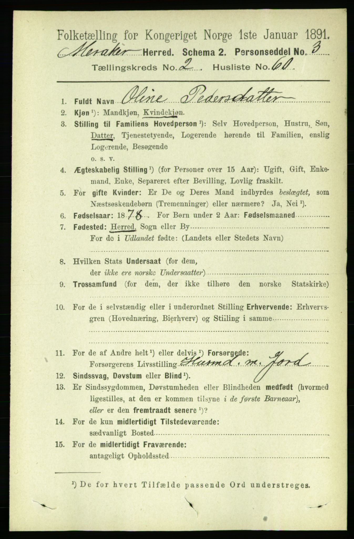 RA, 1891 census for 1711 Meråker, 1891, p. 1017