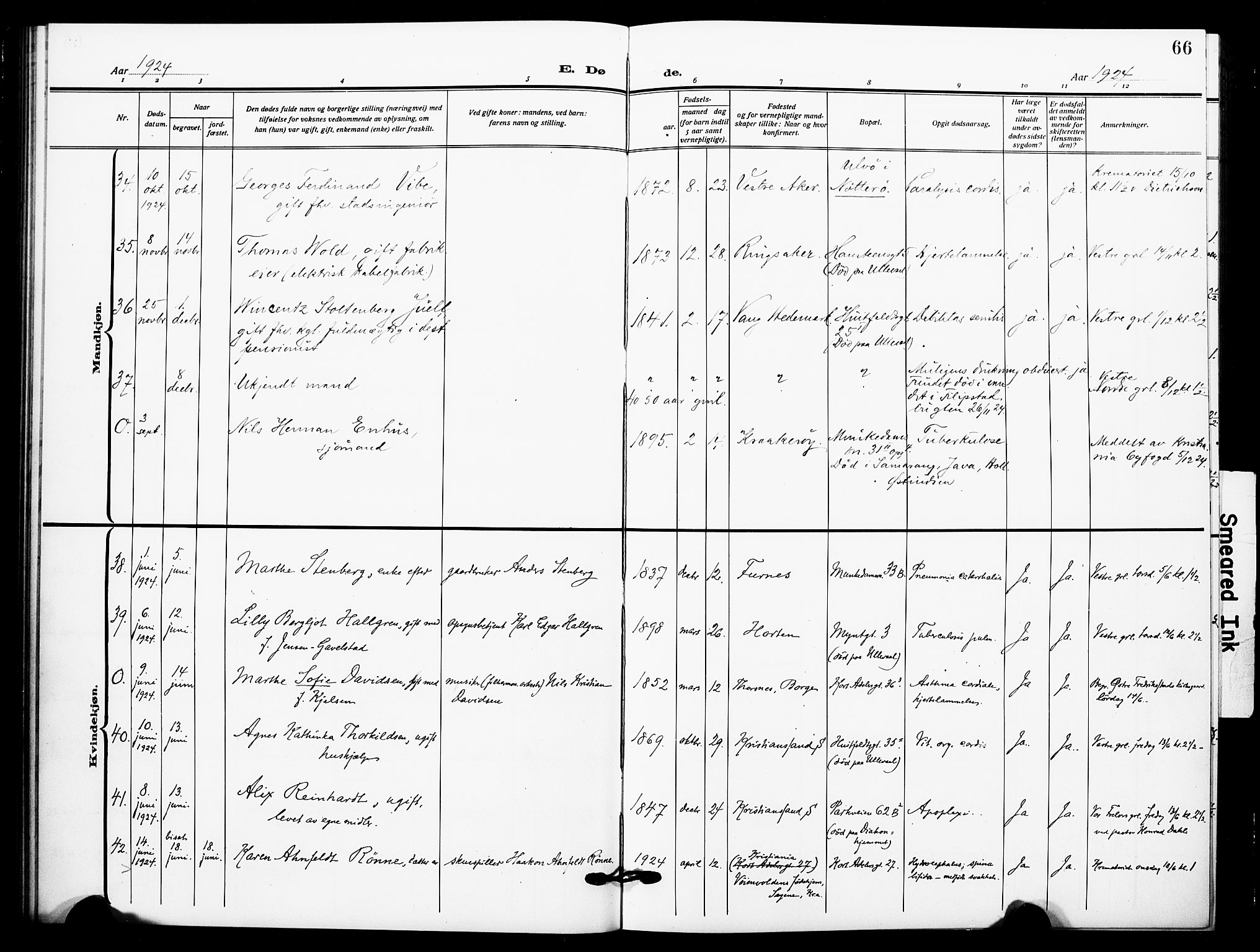 Johannes prestekontor Kirkebøker, AV/SAO-A-10852/F/Fa/L0012: Parish register (official) no. 12, 1918-1930, p. 66