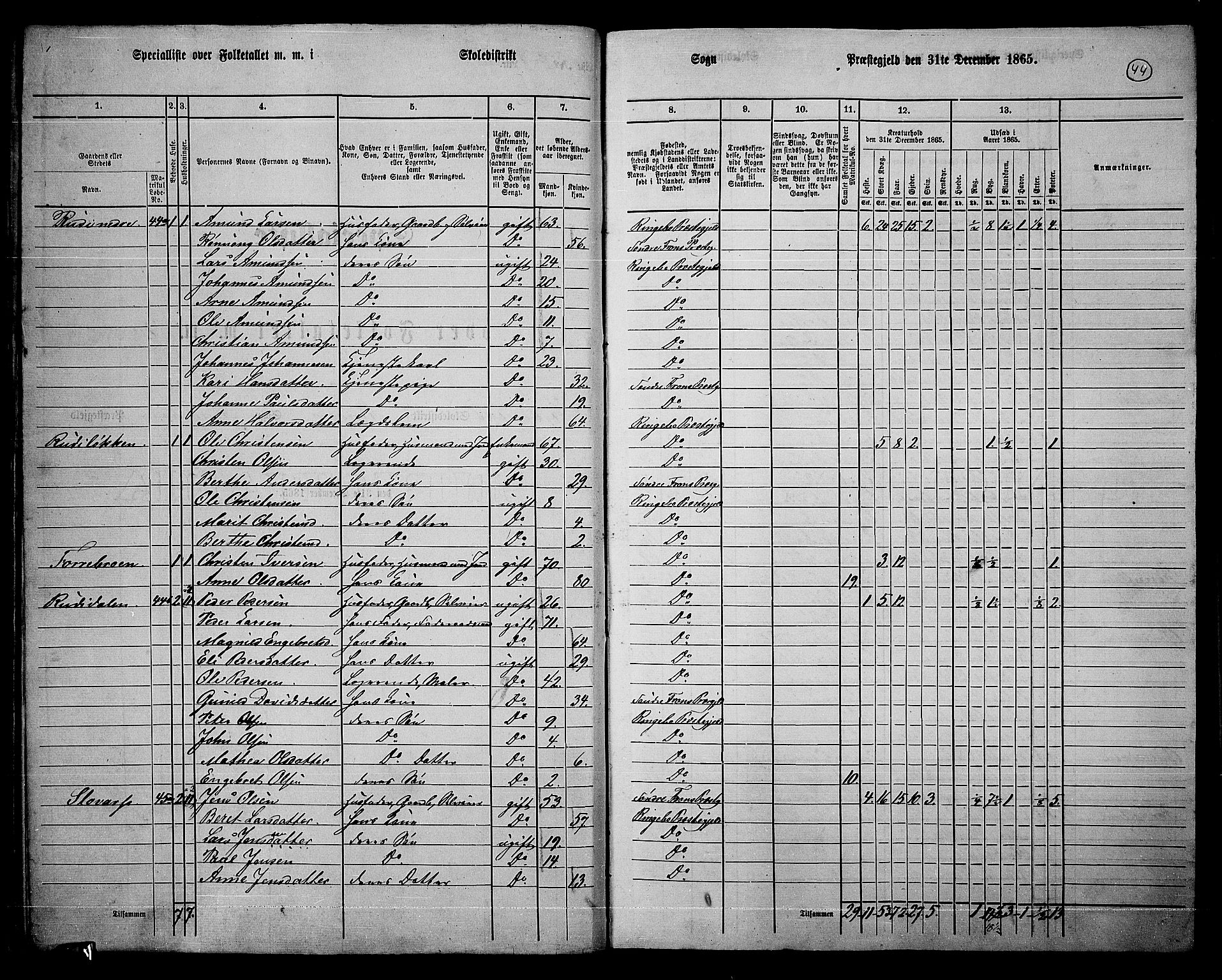 RA, 1865 census for Ringebu, 1865, p. 35