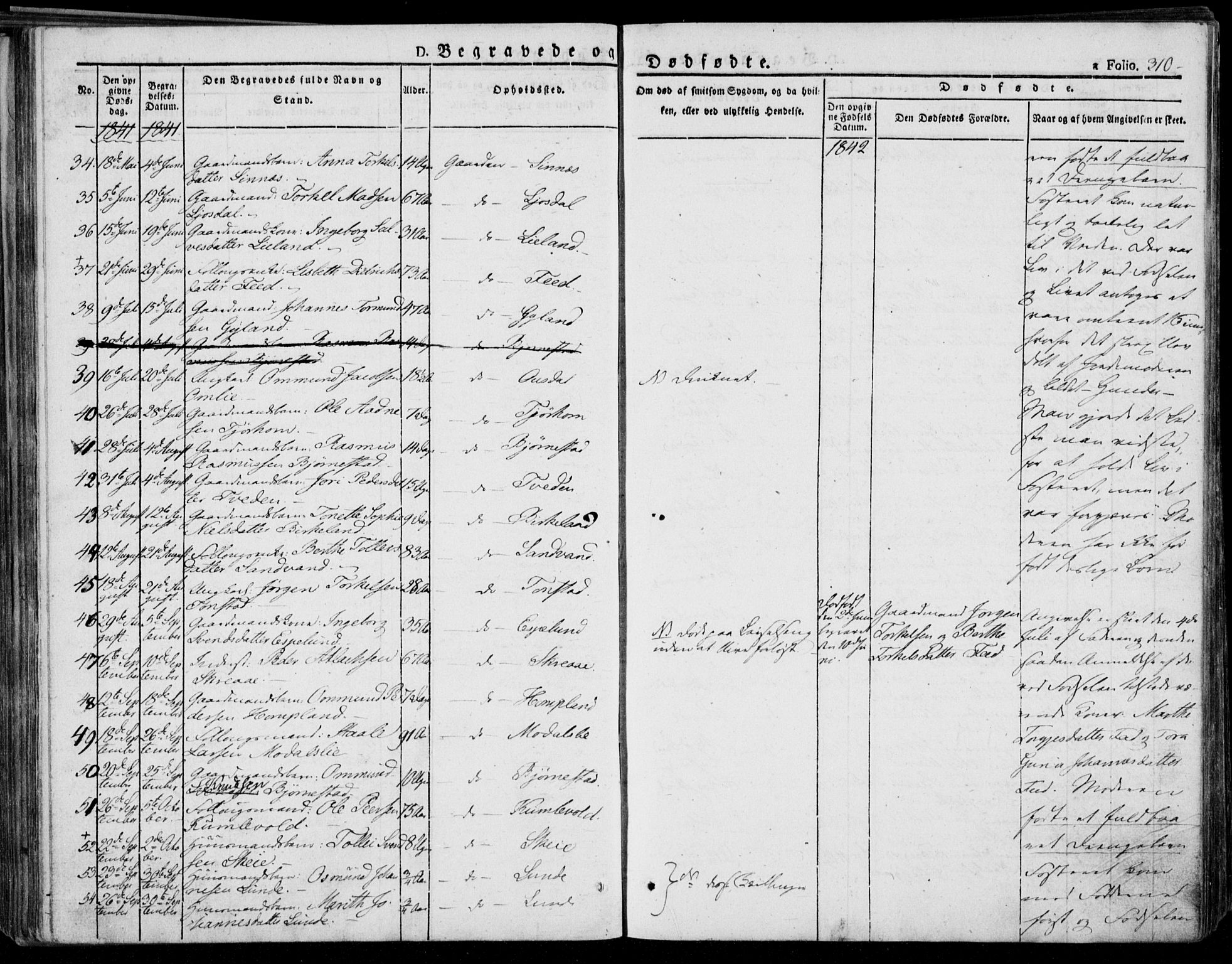 Bakke sokneprestkontor, SAK/1111-0002/F/Fa/Faa/L0004: Parish register (official) no. A 4, 1834-1846, p. 310