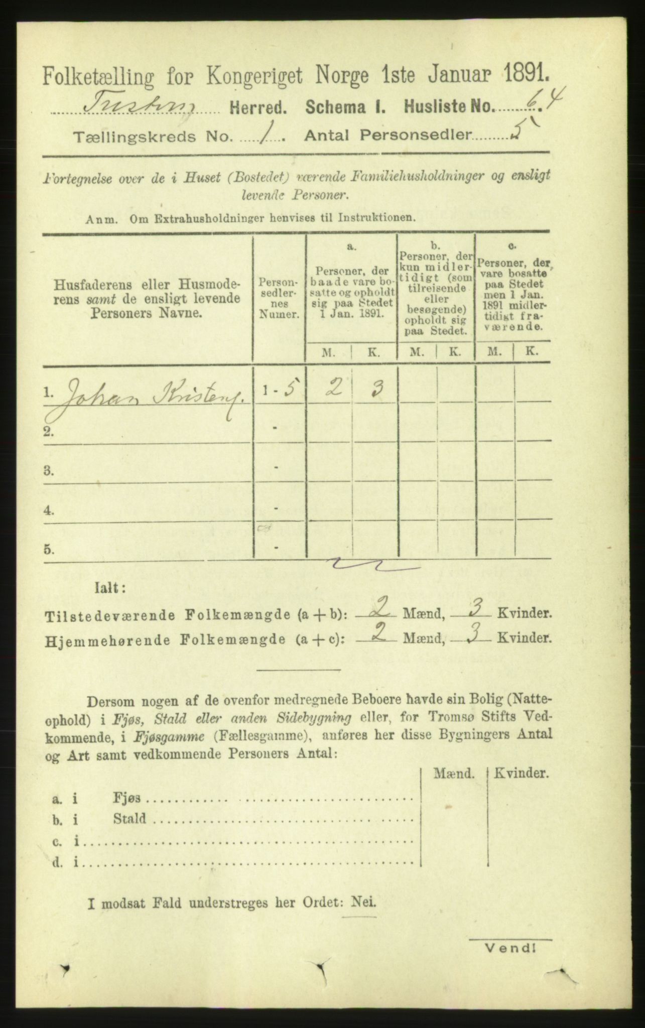 RA, 1891 census for 1572 Tustna, 1891, p. 84