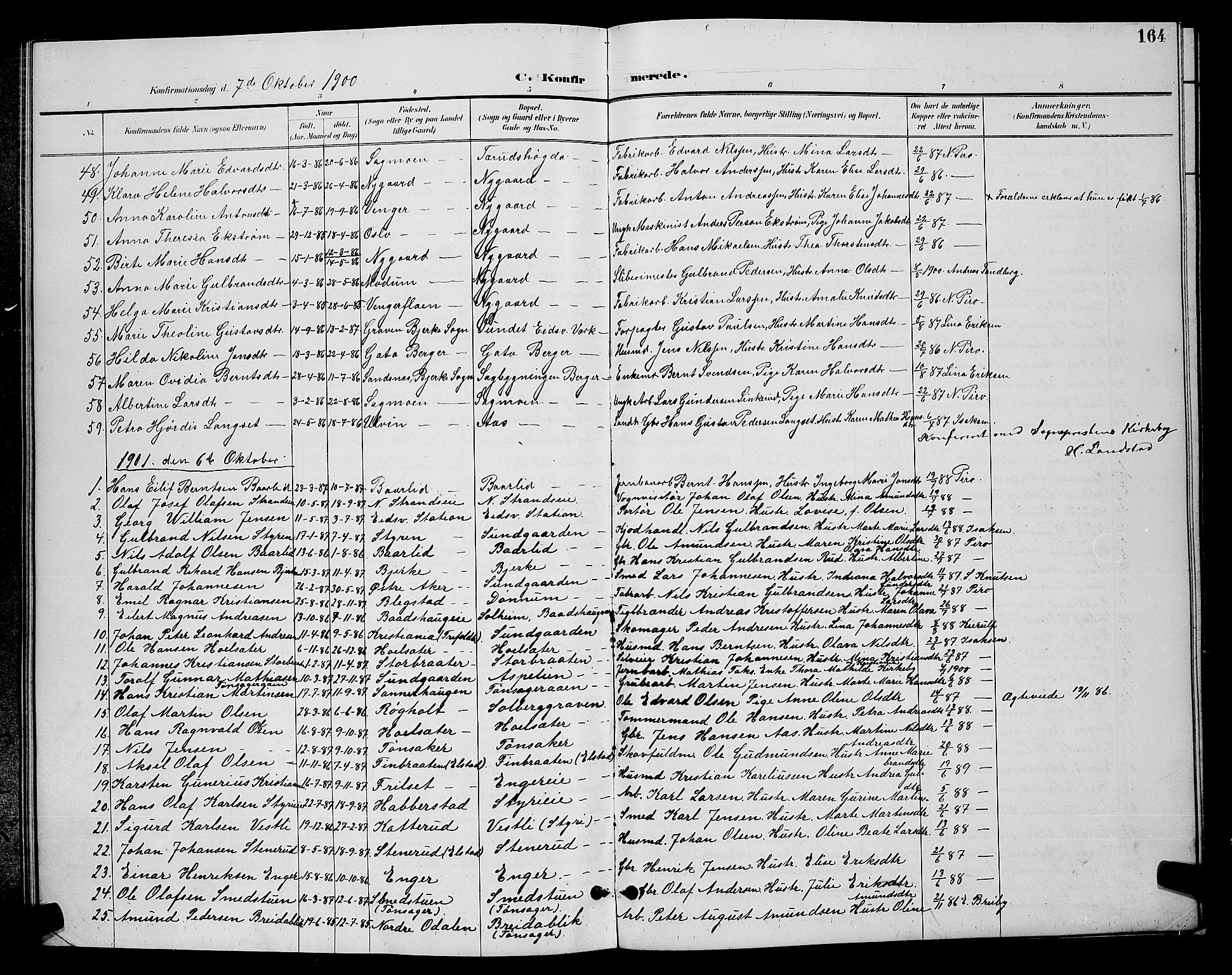 Eidsvoll prestekontor Kirkebøker, AV/SAO-A-10888/G/Ga/L0006: Parish register (copy) no. I 6, 1895-1901, p. 164