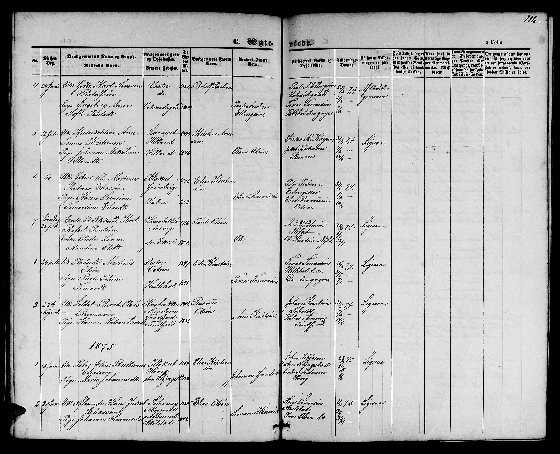 Ministerialprotokoller, klokkerbøker og fødselsregistre - Møre og Romsdal, AV/SAT-A-1454/525/L0375: Parish register (copy) no. 525C01, 1865-1879, p. 116