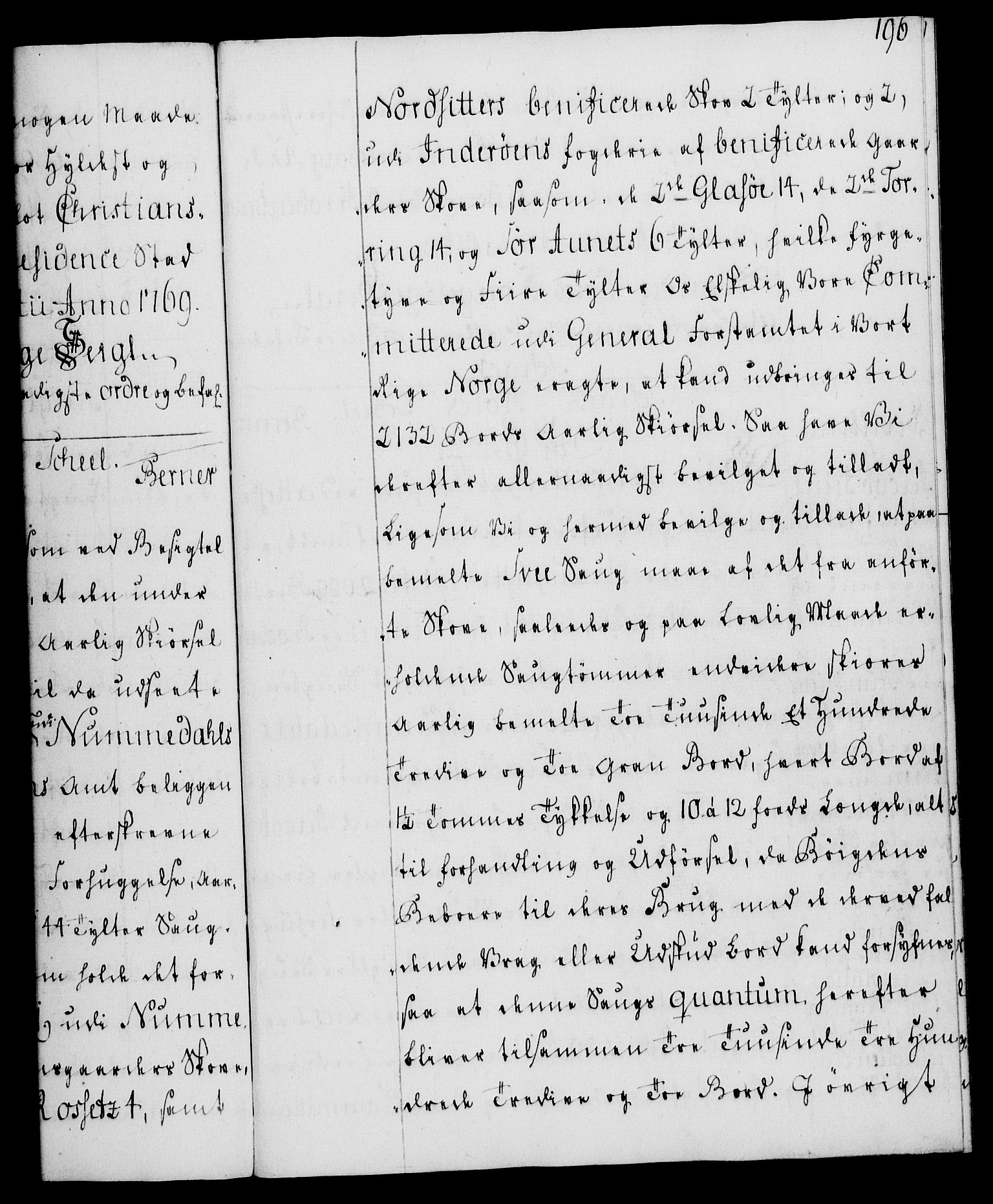 Rentekammeret, Kammerkanselliet, RA/EA-3111/G/Gg/Gga/L0008: Norsk ekspedisjonsprotokoll med register (merket RK 53.8), 1768-1771, p. 196