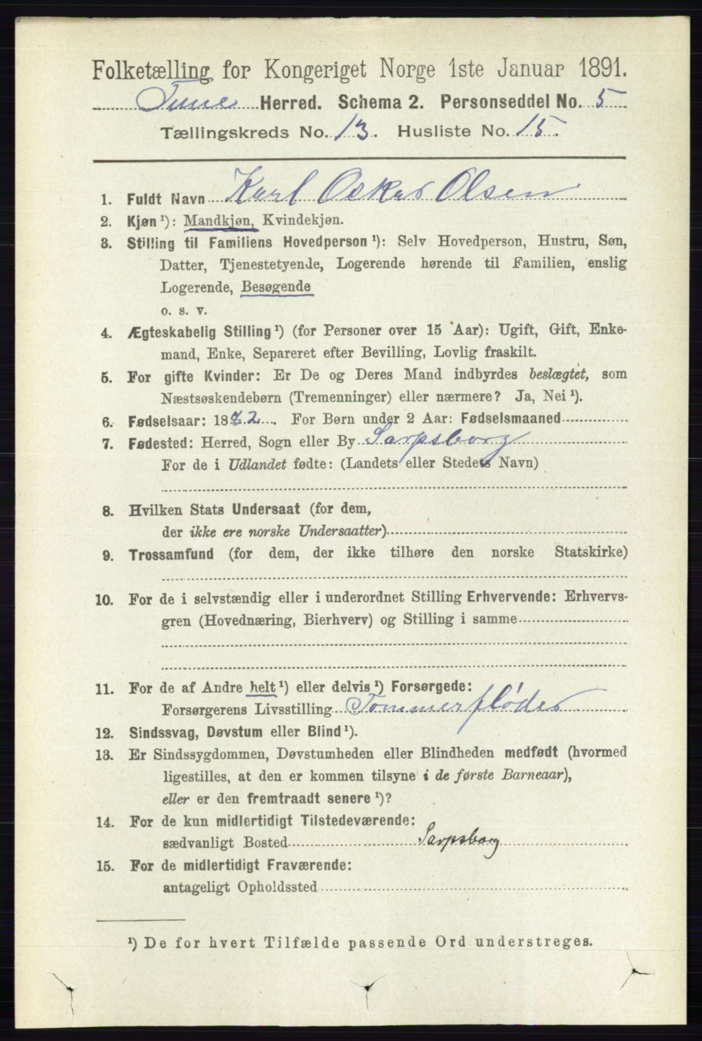 RA, 1891 census for 0130 Tune, 1891, p. 7854