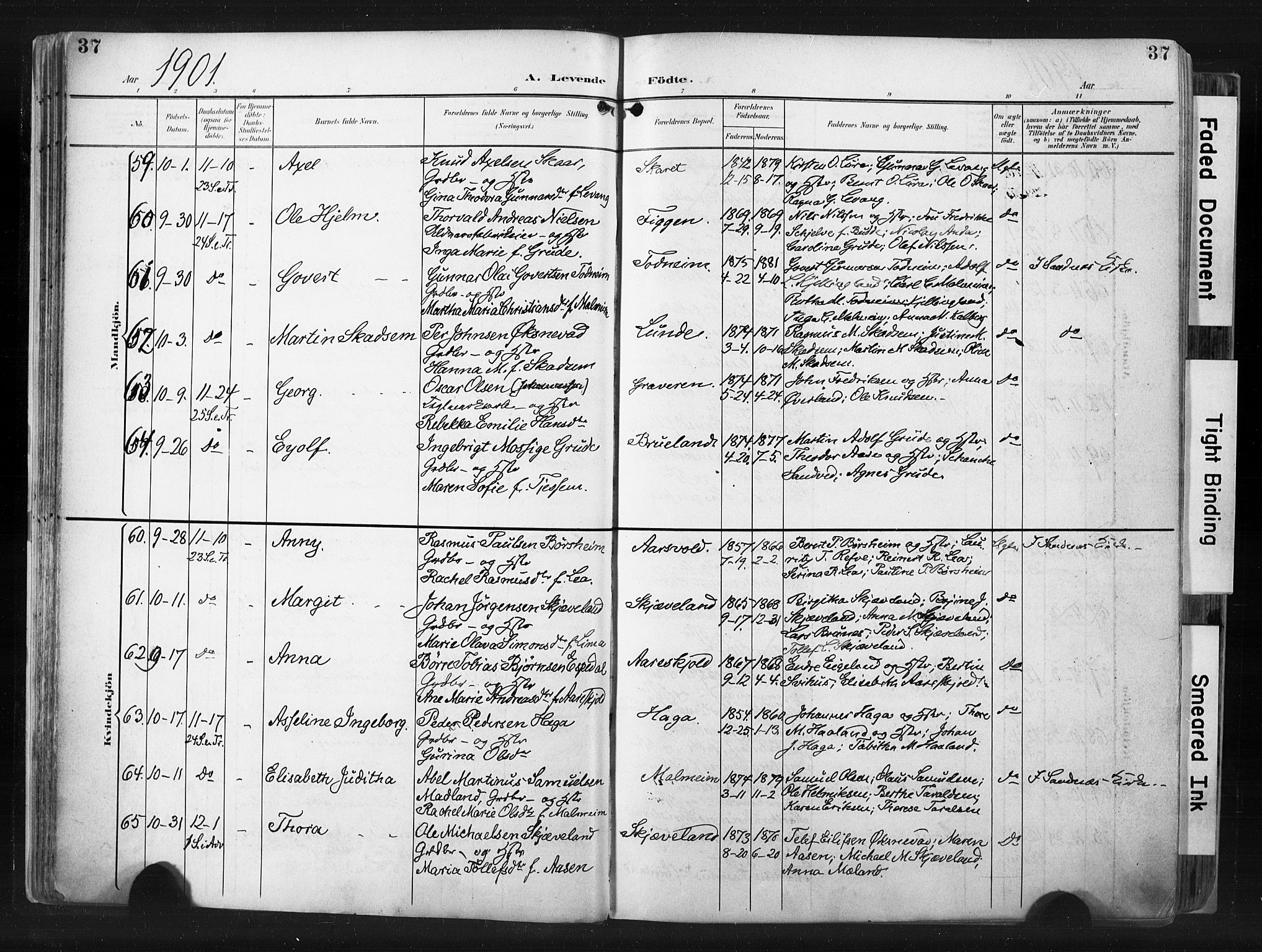 Høyland sokneprestkontor, AV/SAST-A-101799/001/30BA/L0015: Parish register (official) no. A 14, 1899-1911, p. 37