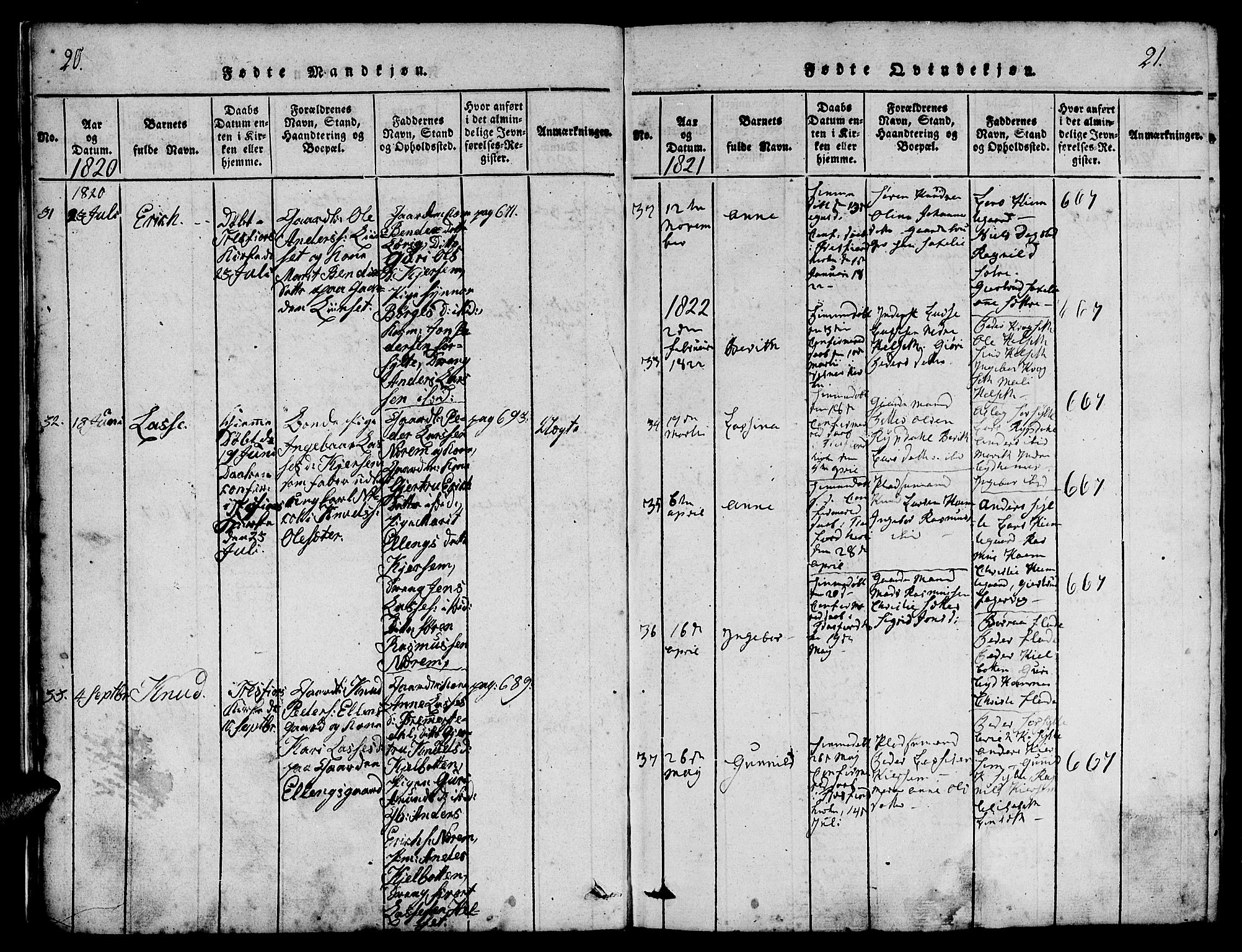 Ministerialprotokoller, klokkerbøker og fødselsregistre - Møre og Romsdal, AV/SAT-A-1454/541/L0544: Parish register (official) no. 541A01, 1818-1847, p. 20-21