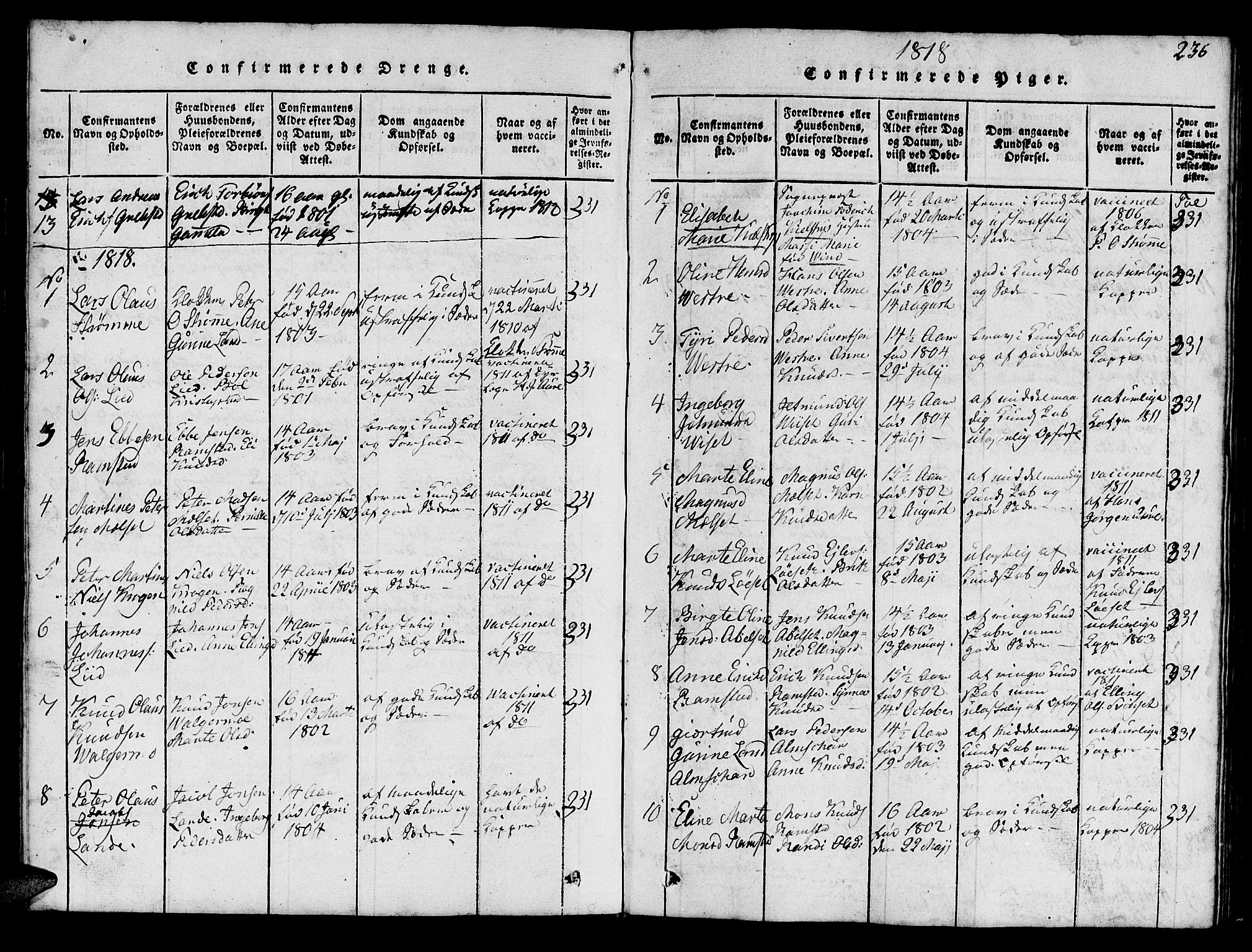 Ministerialprotokoller, klokkerbøker og fødselsregistre - Møre og Romsdal, AV/SAT-A-1454/522/L0322: Parish register (copy) no. 522C01, 1816-1830, p. 236