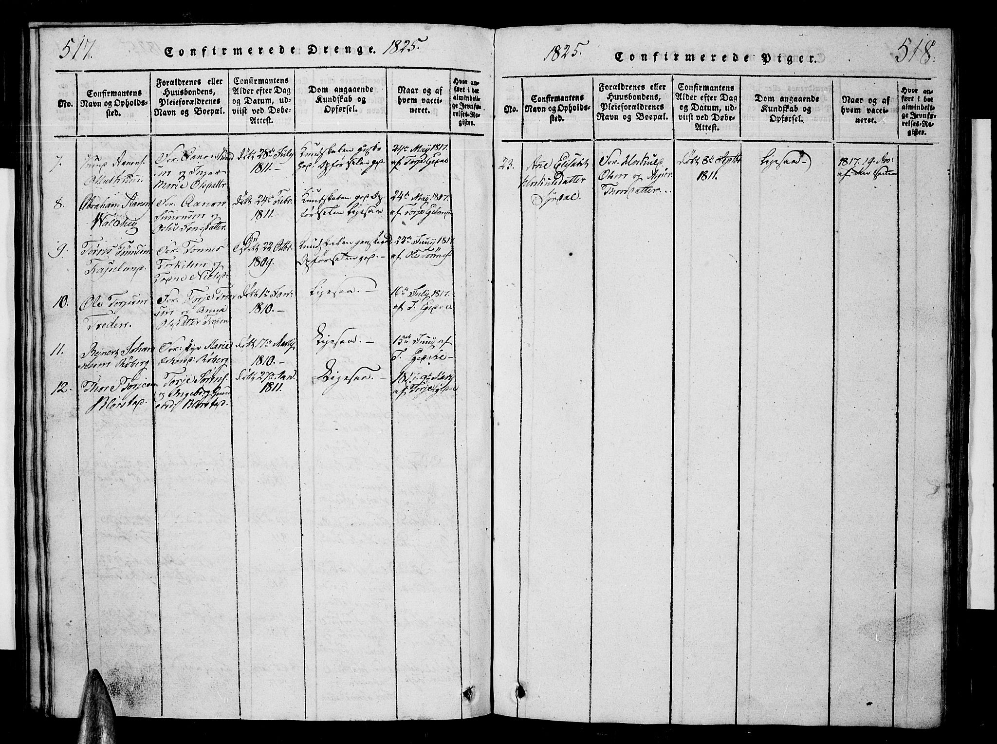 Sør-Audnedal sokneprestkontor, AV/SAK-1111-0039/F/Fb/Fbb/L0001: Parish register (copy) no. B 1, 1815-1827, p. 517-518