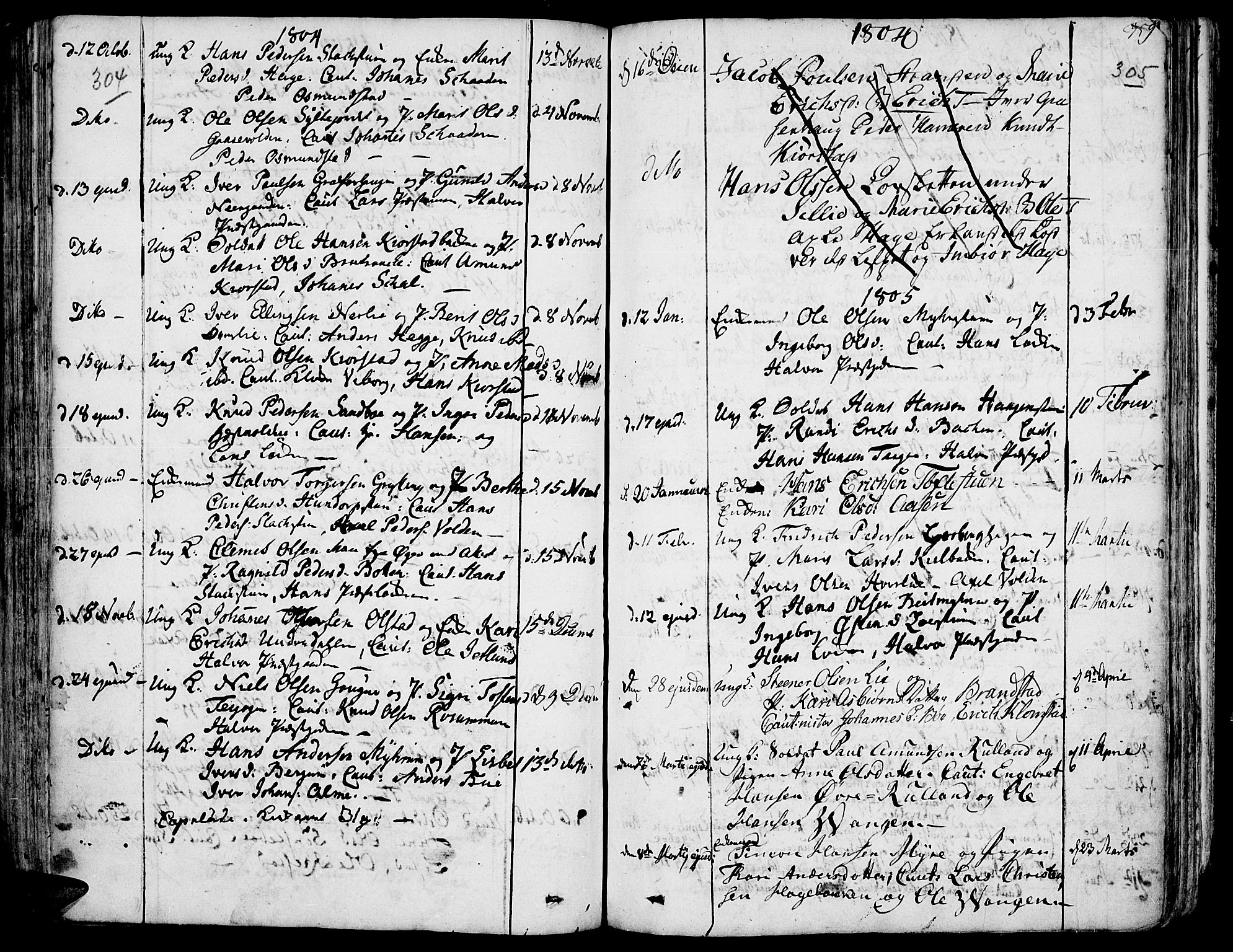 Fron prestekontor, SAH/PREST-078/H/Ha/Haa/L0001: Parish register (official) no. 1, 1799-1816, p. 304-305