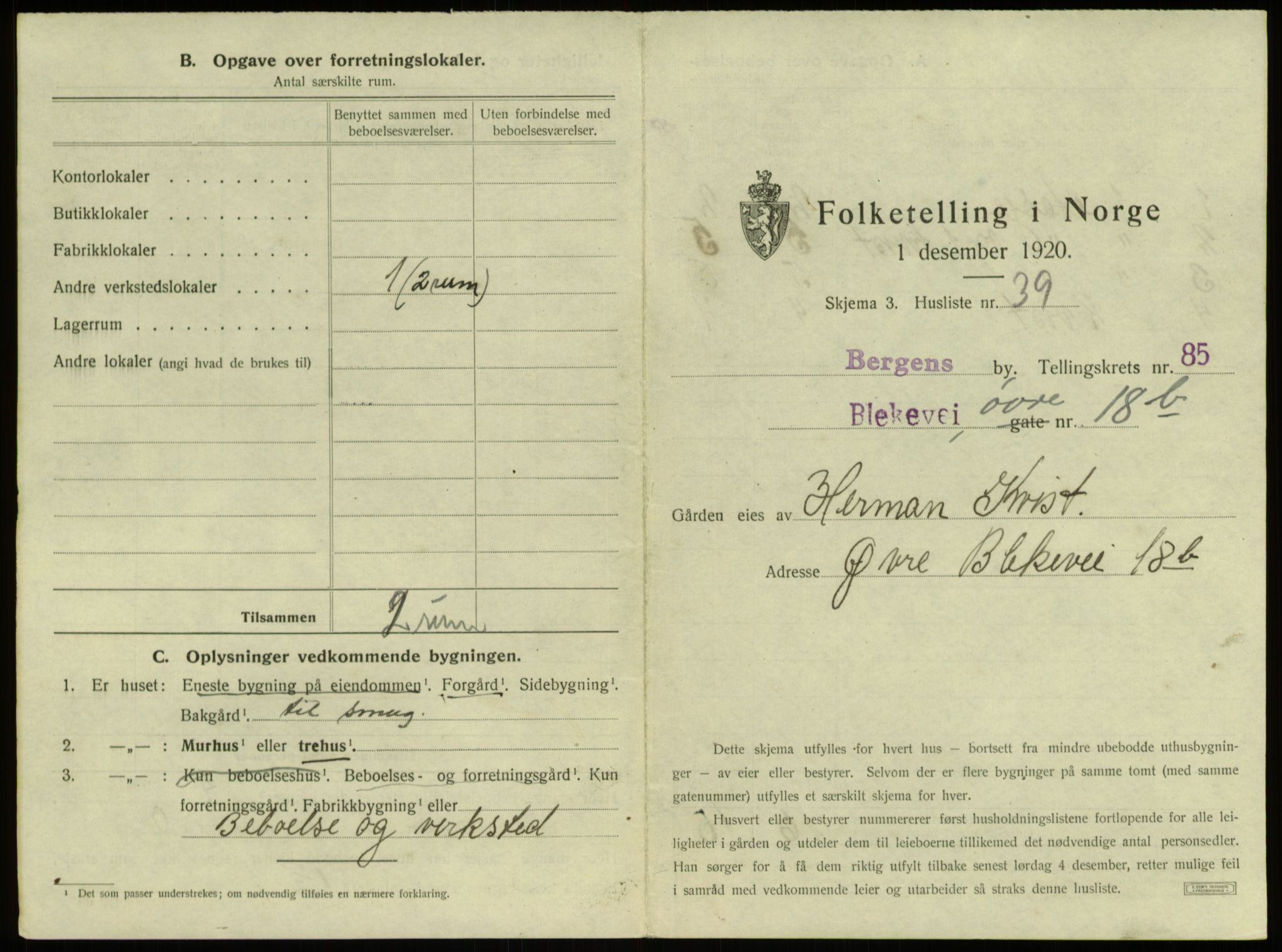 SAB, 1920 census for Bergen, 1920, p. 8144