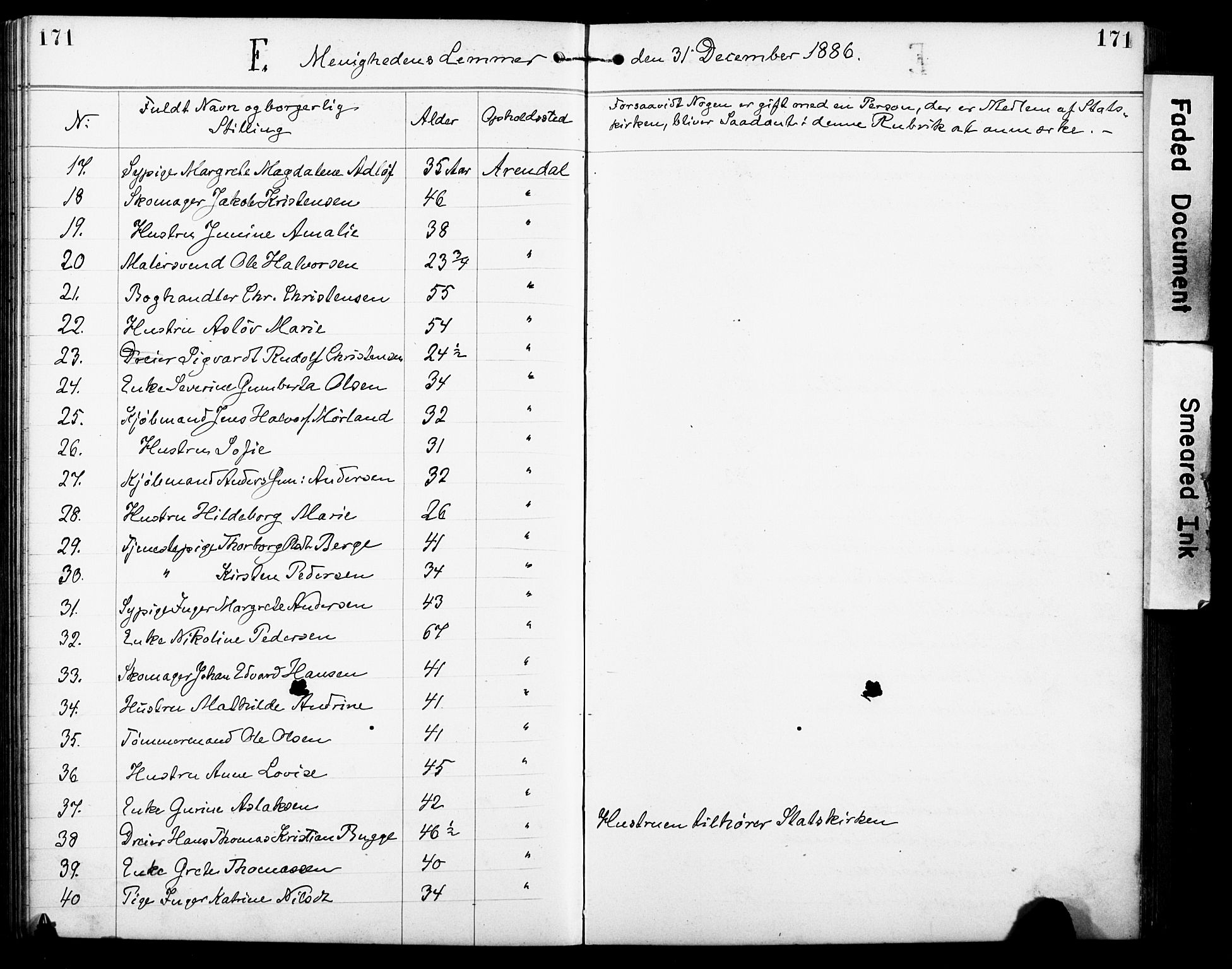 Den evangelisk-lutherske frimenighet, Arendal, AV/SAK-1292-0005/F/Fa/L0002: Dissenter register no. F 6, 1884-1908, p. 171