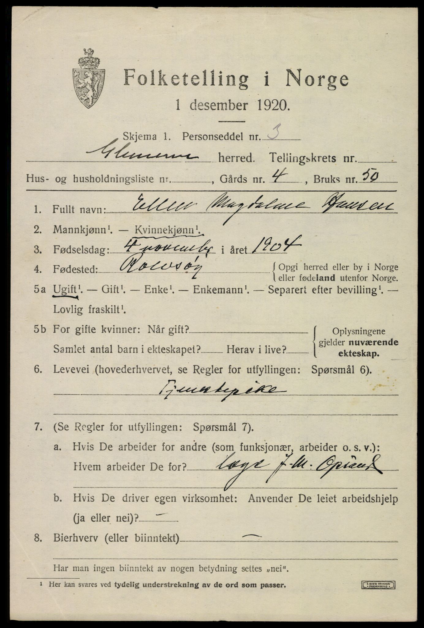 SAO, 1920 census for Glemmen, 1920, p. 24827