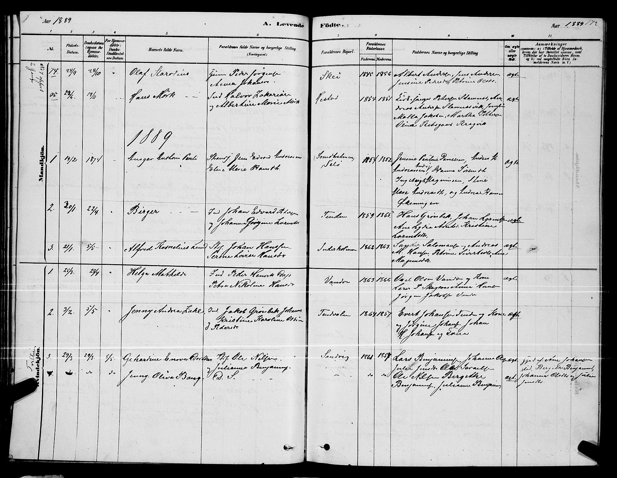 Ministerialprotokoller, klokkerbøker og fødselsregistre - Nordland, AV/SAT-A-1459/834/L0513: Parish register (copy) no. 834C04, 1877-1892, p. 172