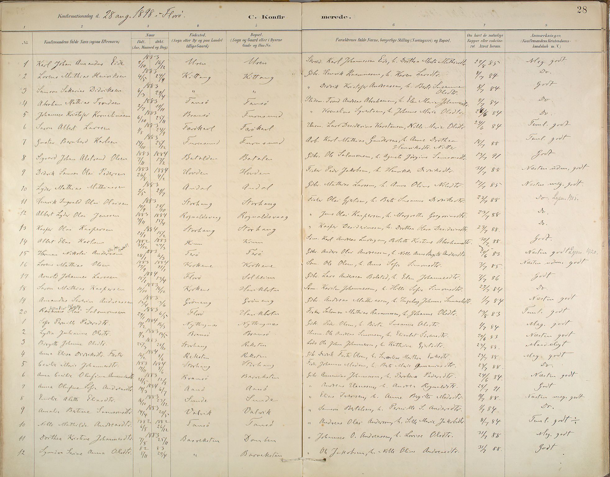 Kinn sokneprestembete, SAB/A-80801/H/Haa/Haab/L0006: Parish register (official) no. B 6, 1883-1925, p. 28