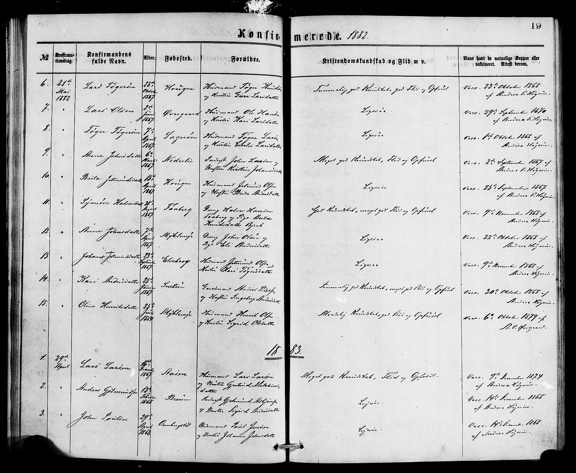 Jostedal sokneprestembete, SAB/A-80601/H/Haa/Haaa/L0007: Parish register (official) no. A 7, 1874-1886, p. 19
