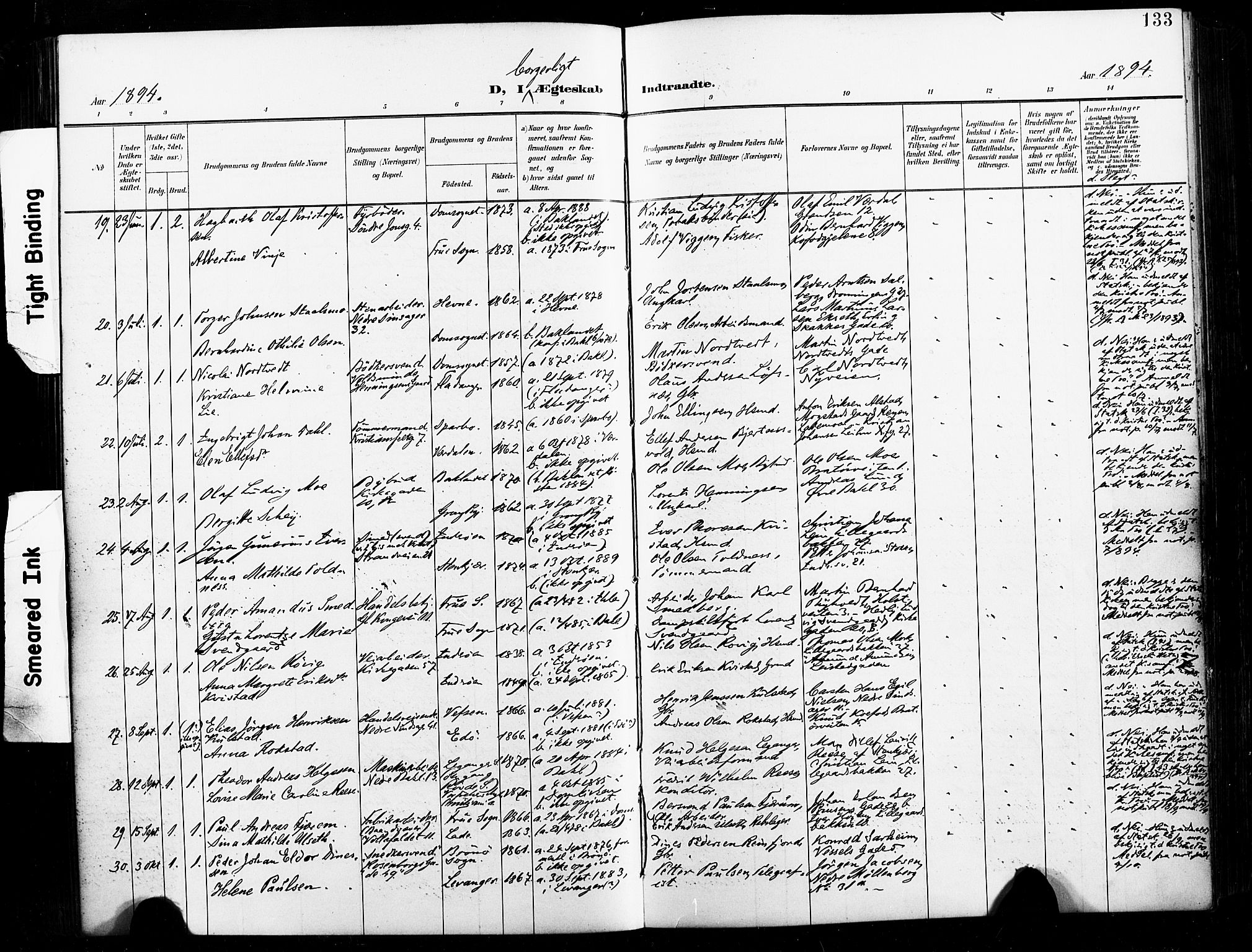 Ministerialprotokoller, klokkerbøker og fødselsregistre - Sør-Trøndelag, SAT/A-1456/604/L0198: Parish register (official) no. 604A19, 1893-1900, p. 133
