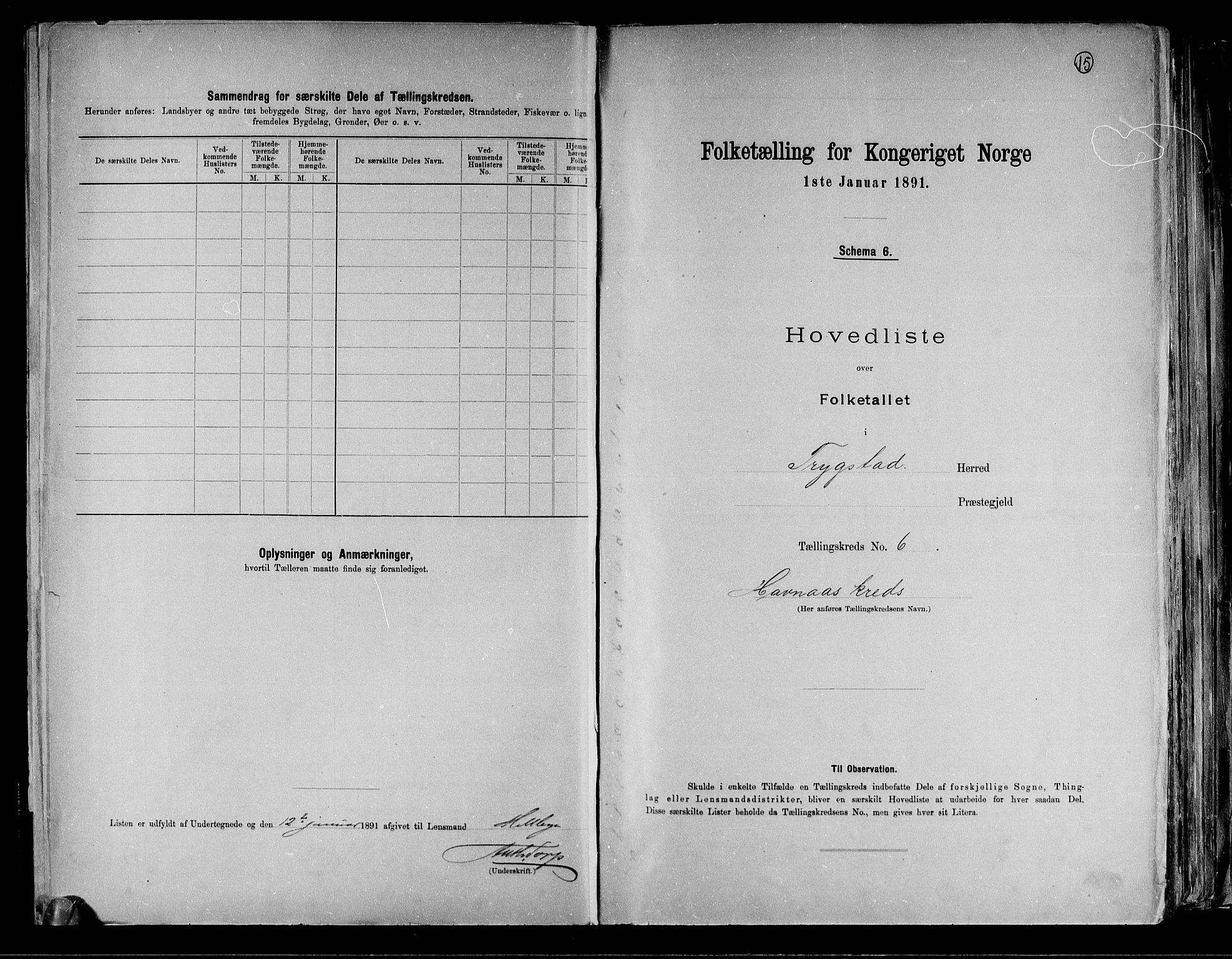 RA, 1891 Census for 0122 Trøgstad, 1891, p. 15