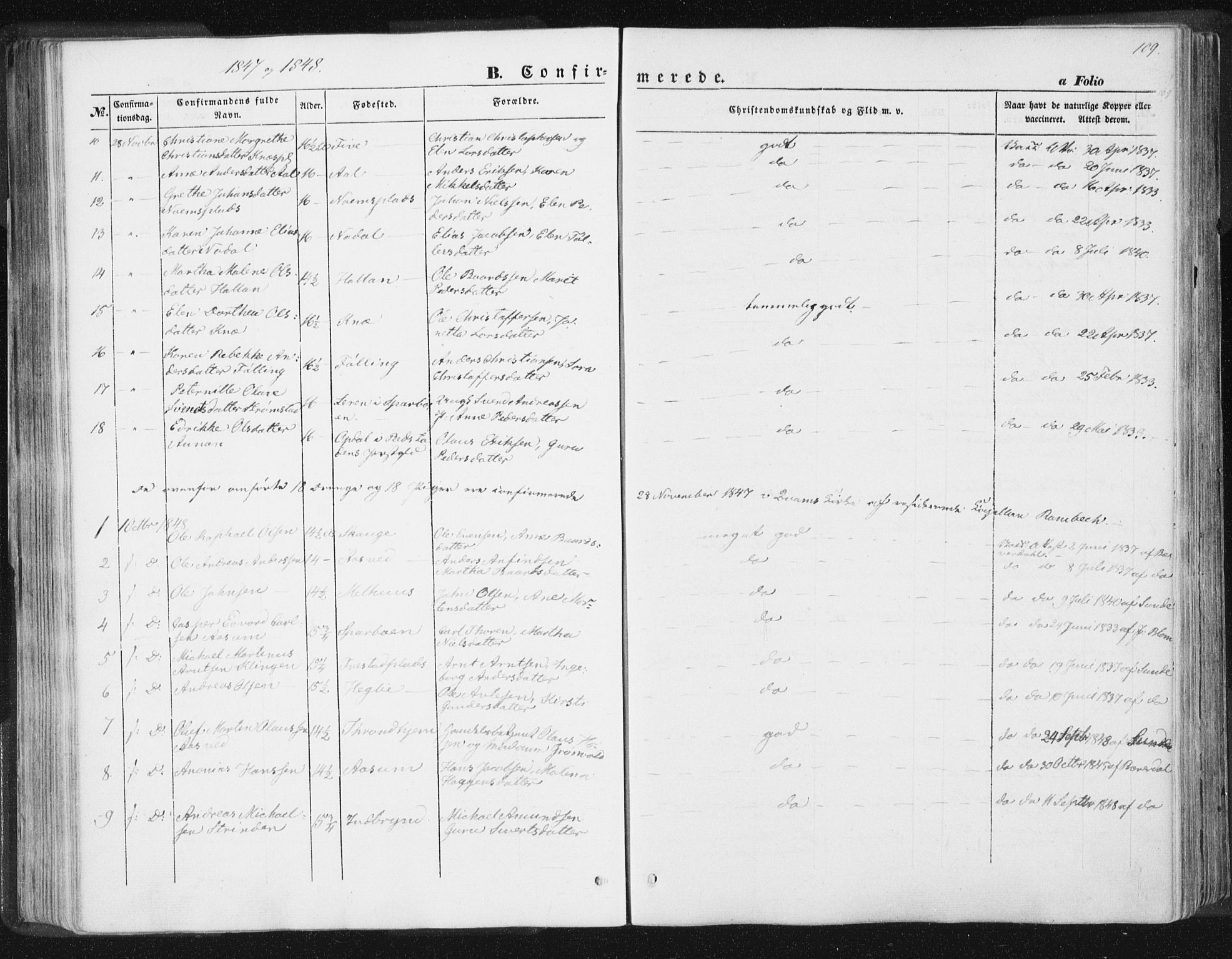 Ministerialprotokoller, klokkerbøker og fødselsregistre - Nord-Trøndelag, SAT/A-1458/746/L0446: Parish register (official) no. 746A05, 1846-1859, p. 109