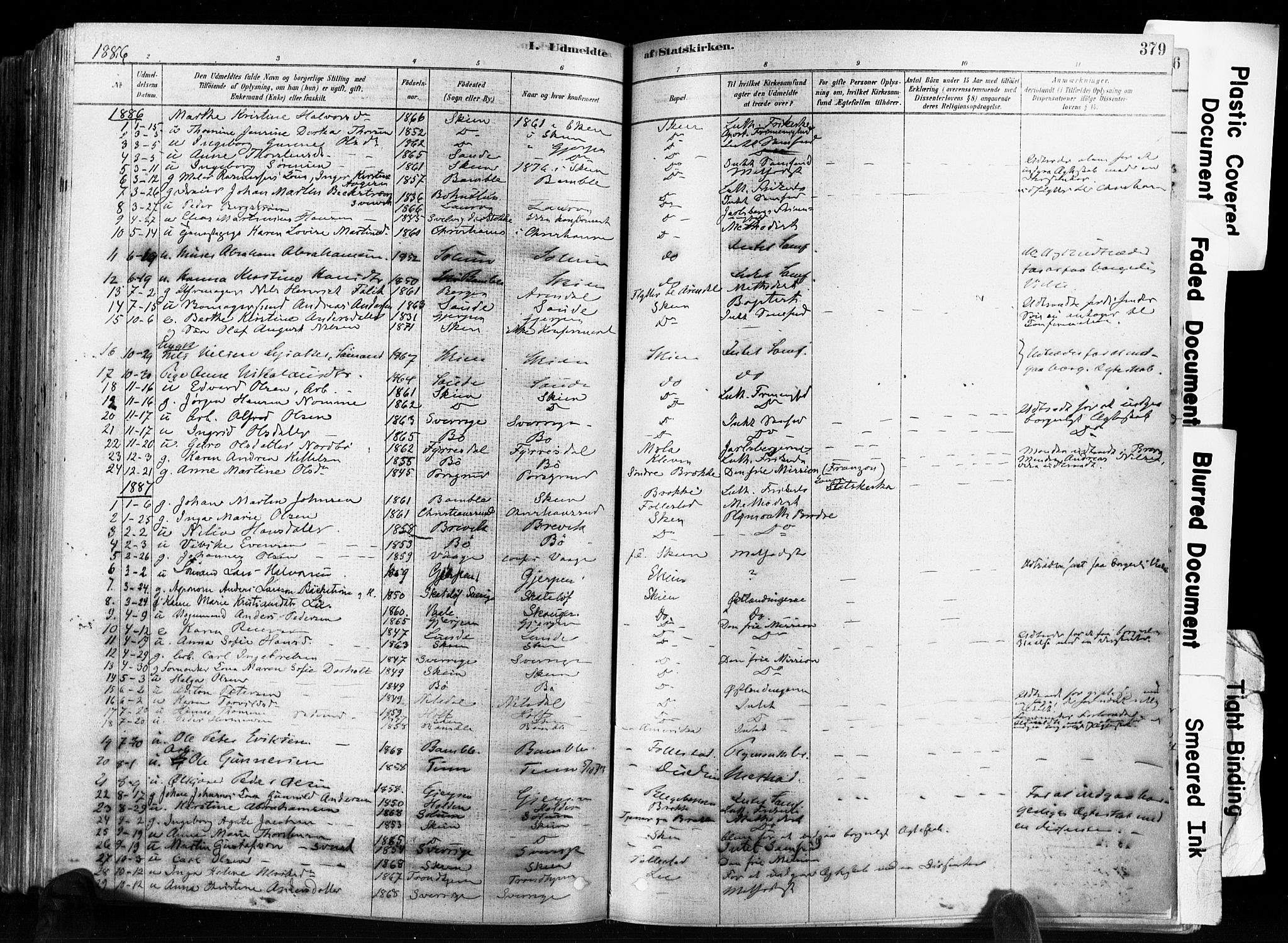 Skien kirkebøker, SAKO/A-302/F/Fa/L0009: Parish register (official) no. 9, 1878-1890, p. 379