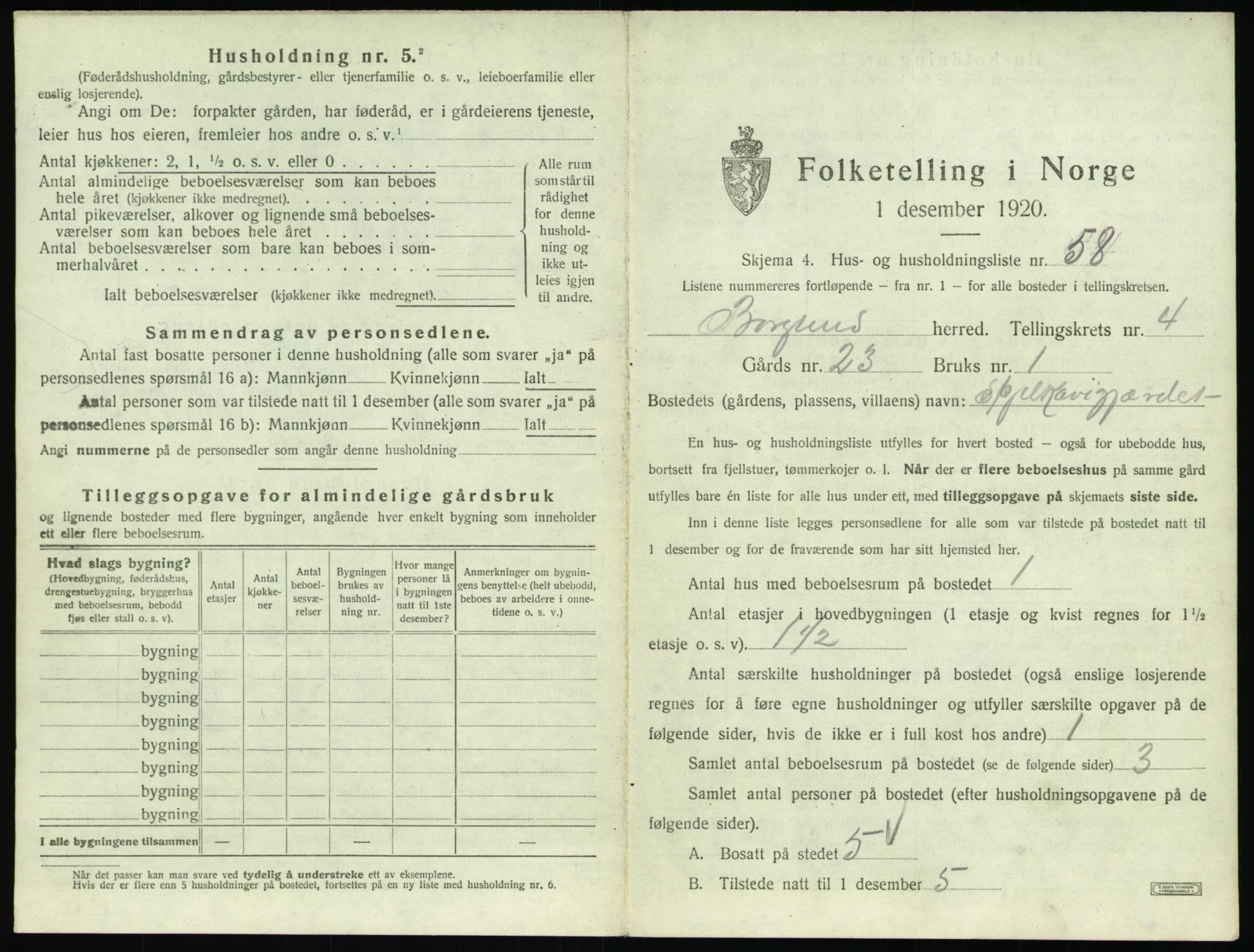 SAT, 1920 census for Borgund, 1920, p. 452