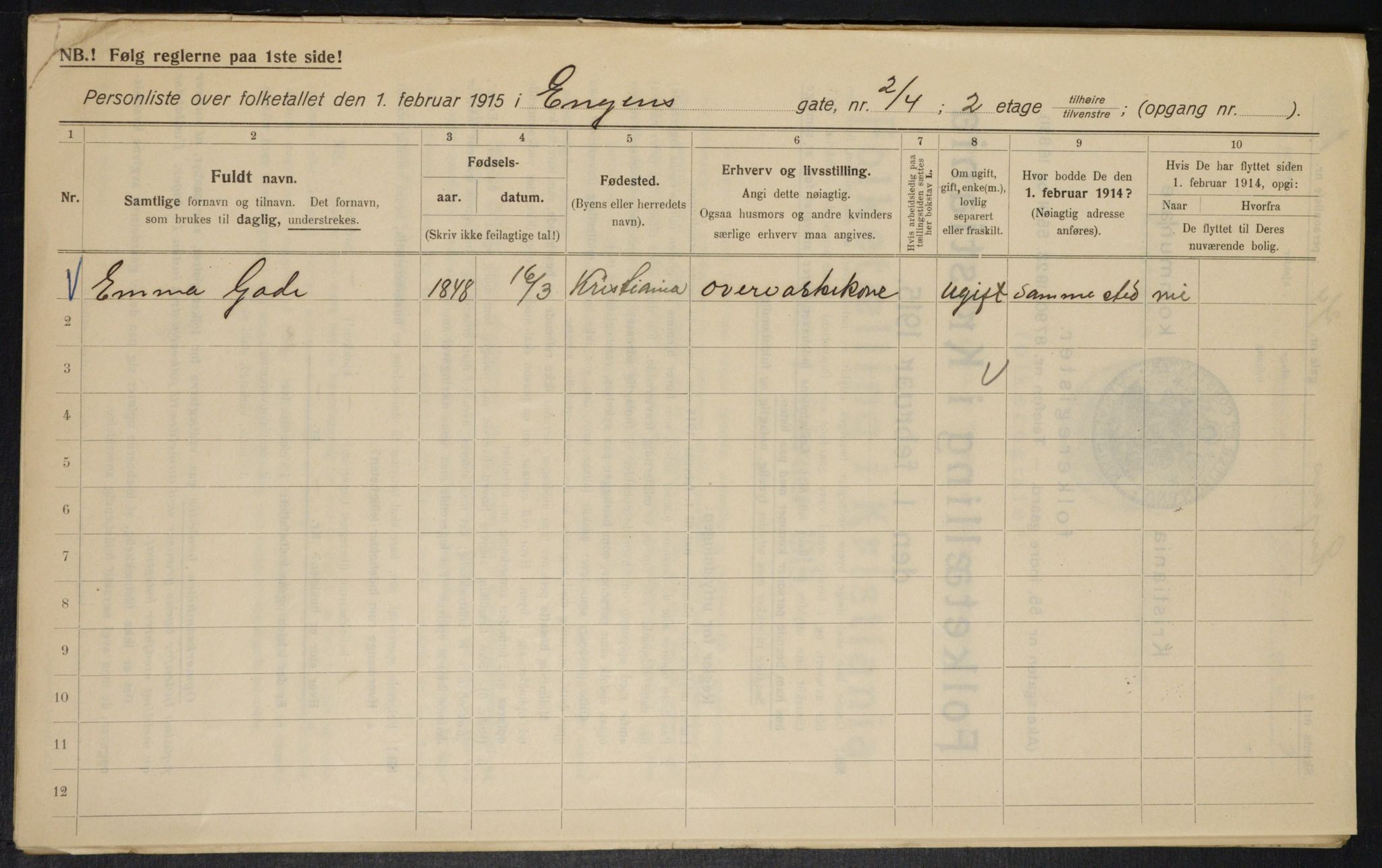 OBA, Municipal Census 1915 for Kristiania, 1915, p. 21295