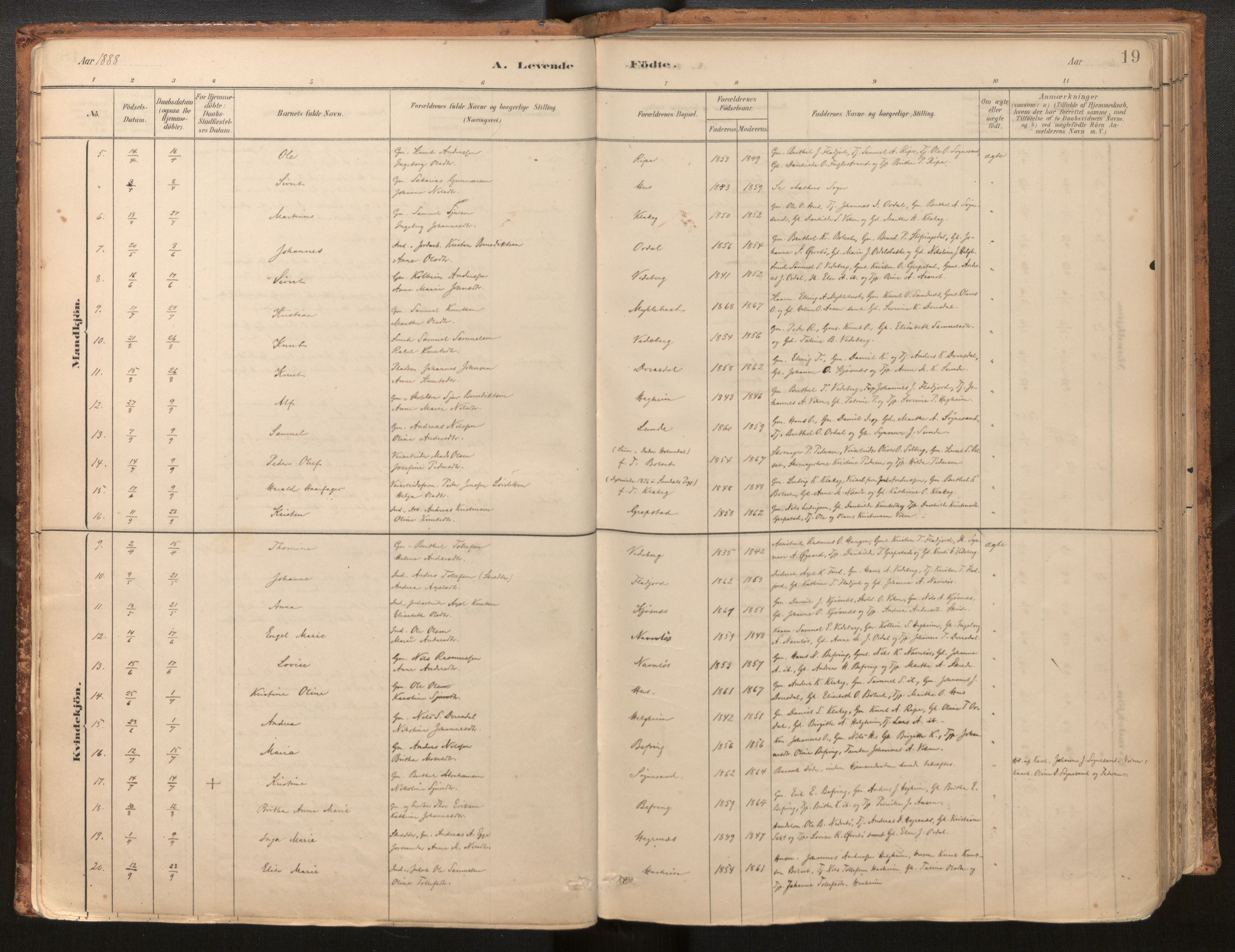 Jølster sokneprestembete, SAB/A-80701/H/Haa/Haac/L0001: Parish register (official) no. C 1, 1882-1928, p. 19