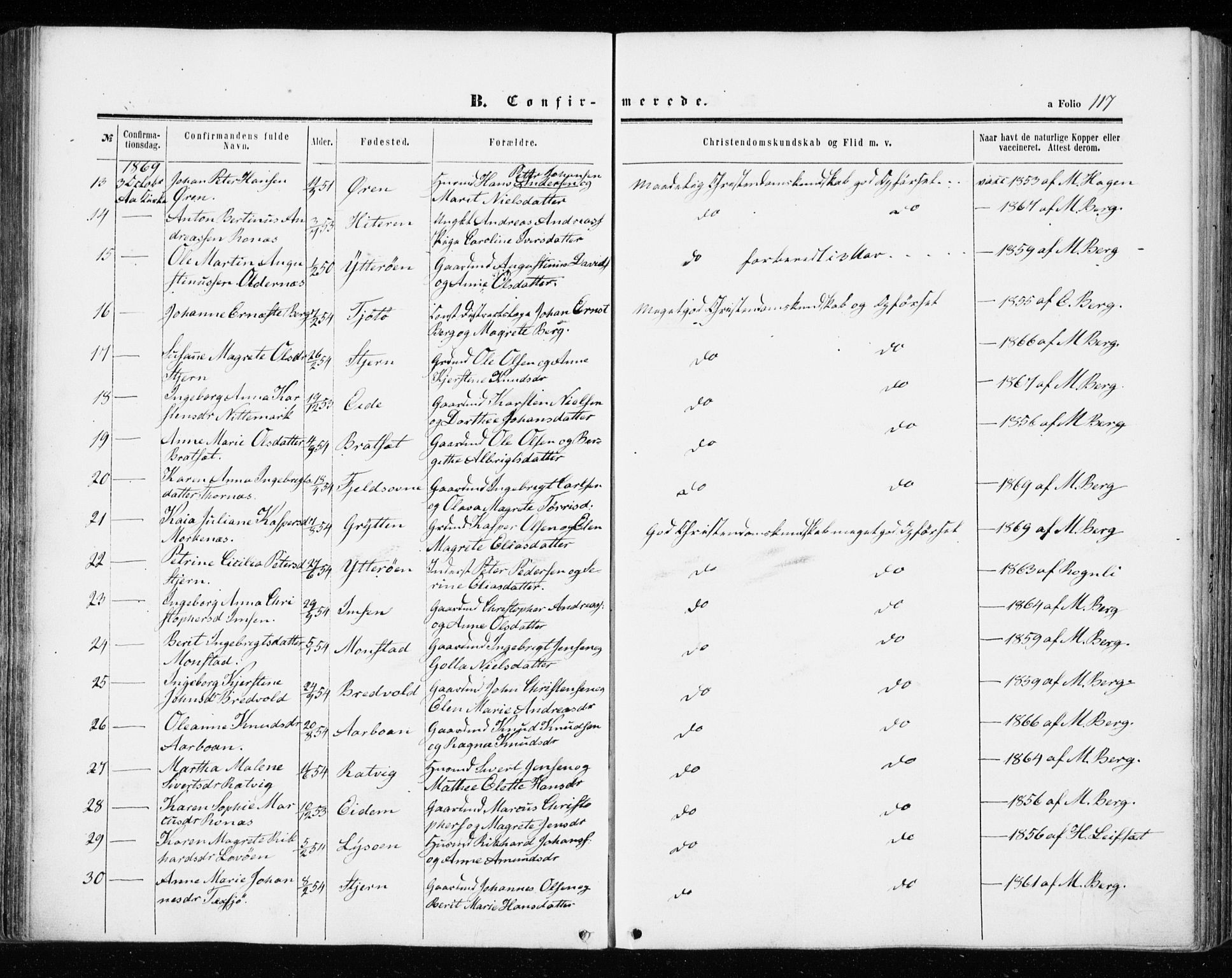 Ministerialprotokoller, klokkerbøker og fødselsregistre - Sør-Trøndelag, AV/SAT-A-1456/655/L0678: Parish register (official) no. 655A07, 1861-1873, p. 117