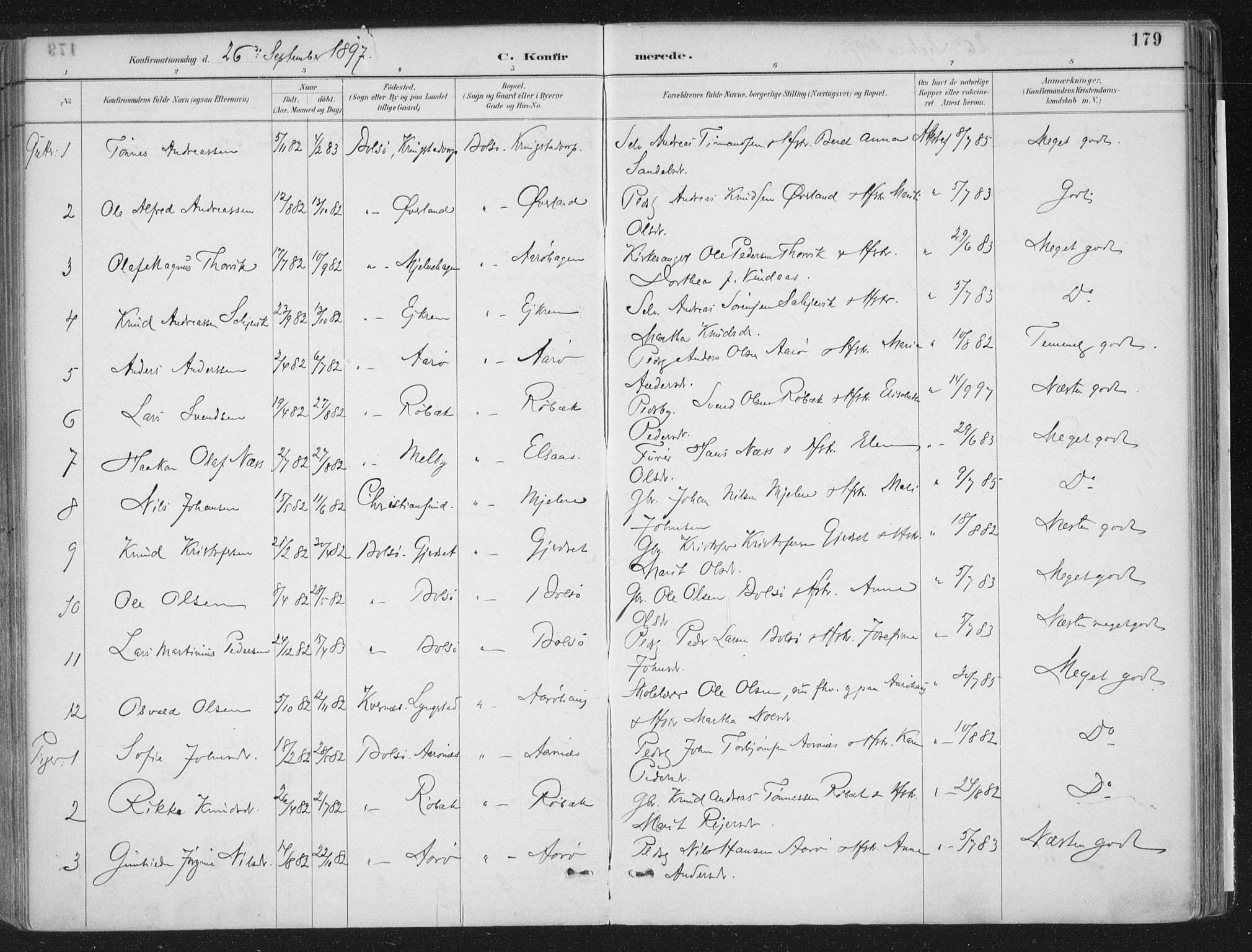 Ministerialprotokoller, klokkerbøker og fødselsregistre - Møre og Romsdal, SAT/A-1454/555/L0658: Parish register (official) no. 555A09, 1887-1917, p. 179