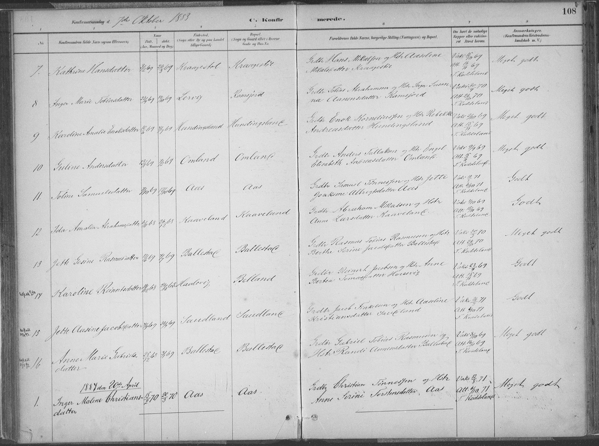 Lyngdal sokneprestkontor, AV/SAK-1111-0029/F/Fa/Faa/L0004: Parish register (official) no. A 4, 1883-1904, p. 108