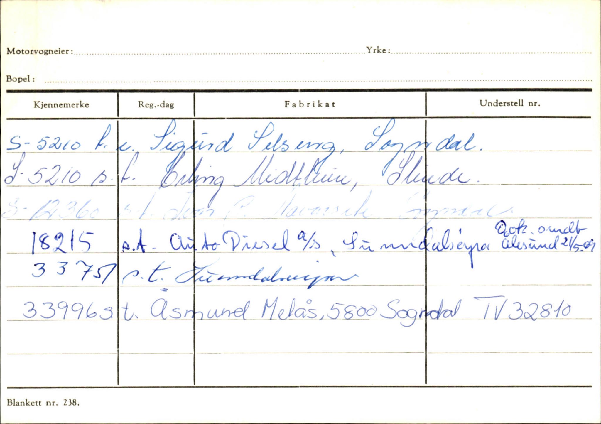 Statens vegvesen, Sogn og Fjordane vegkontor, SAB/A-5301/4/F/L0124: Eigarregister Sogndal A-U, 1945-1975, p. 1669