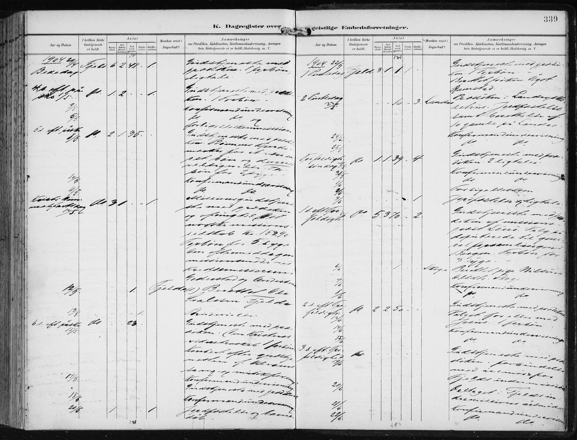 Fjell sokneprestembete, AV/SAB-A-75301/H/Haa: Parish register (official) no. A  9, 1899-1910, p. 339