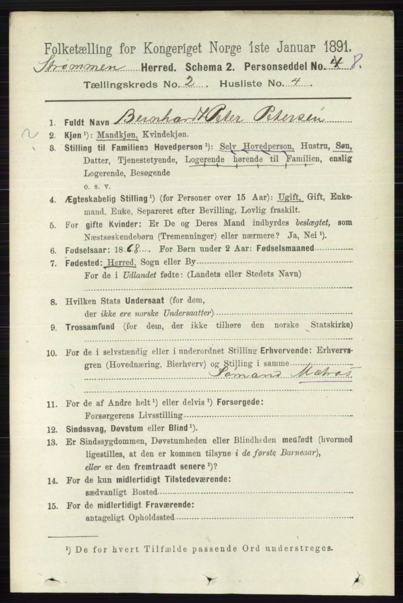 RA, 1891 census for 0711 Strømm, 1891, p. 720