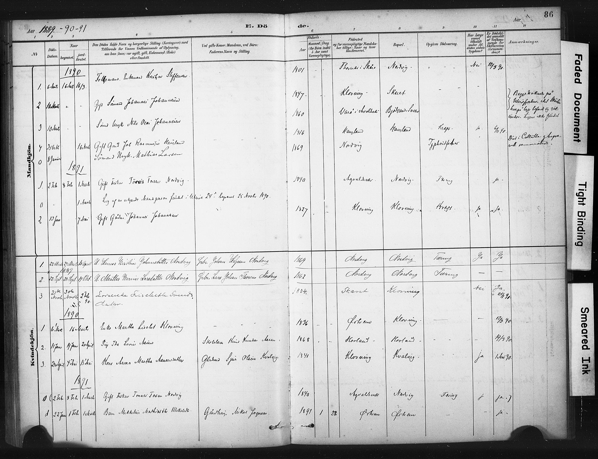 Torvastad sokneprestkontor, AV/SAST-A -101857/H/Ha/Haa/L0016: Parish register (official) no. A 15, 1883-1903, p. 86