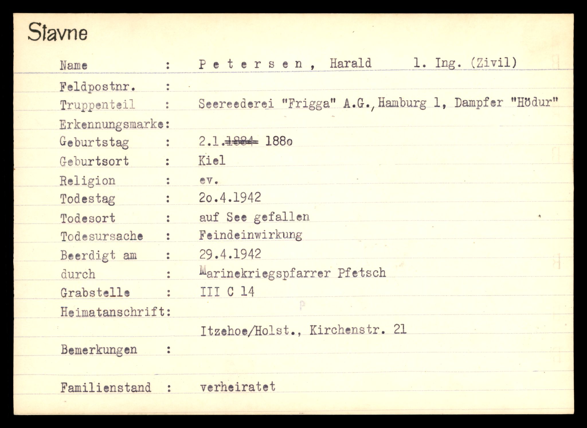 Distriktskontoret for krigsgraver, AV/SAT-A-5030/E/L0003: Kasett/kartotek over tysk Krigskirkegård Stavne, 1945, p. 1039