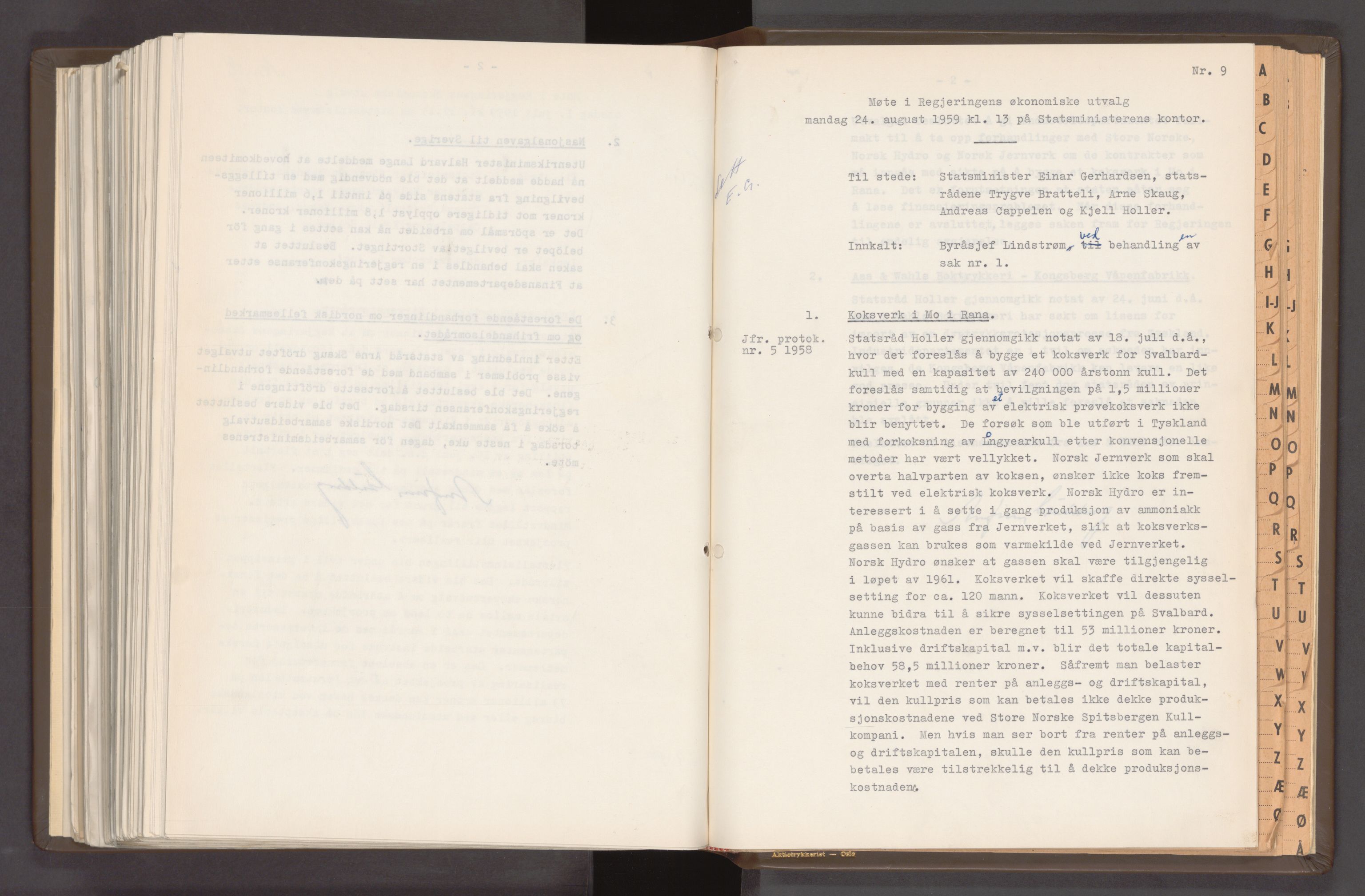 Statsministerens kontor, AV/RA-S-1005/A/Aa/L0020: Referat fra regjeringens økonomiske utvalg, 1947-1959