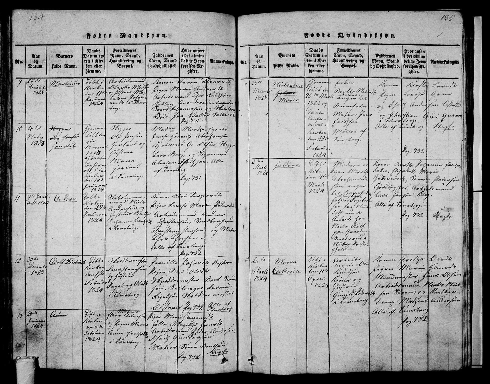 Tønsberg kirkebøker, AV/SAKO-A-330/G/Ga/L0001: Parish register (copy) no. 1, 1813-1826, p. 134-135