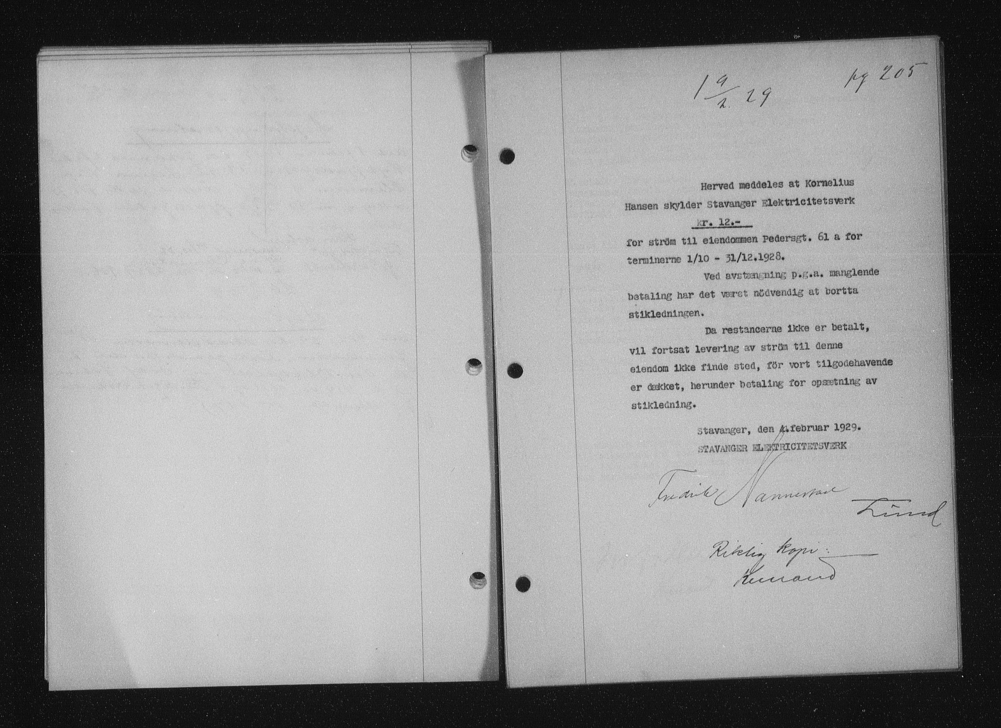 Stavanger byfogd, SAST/A-101408/001/4/41/410/410BB/L0055: Mortgage book no. 43, 1928-1929, Deed date: 09.02.1929