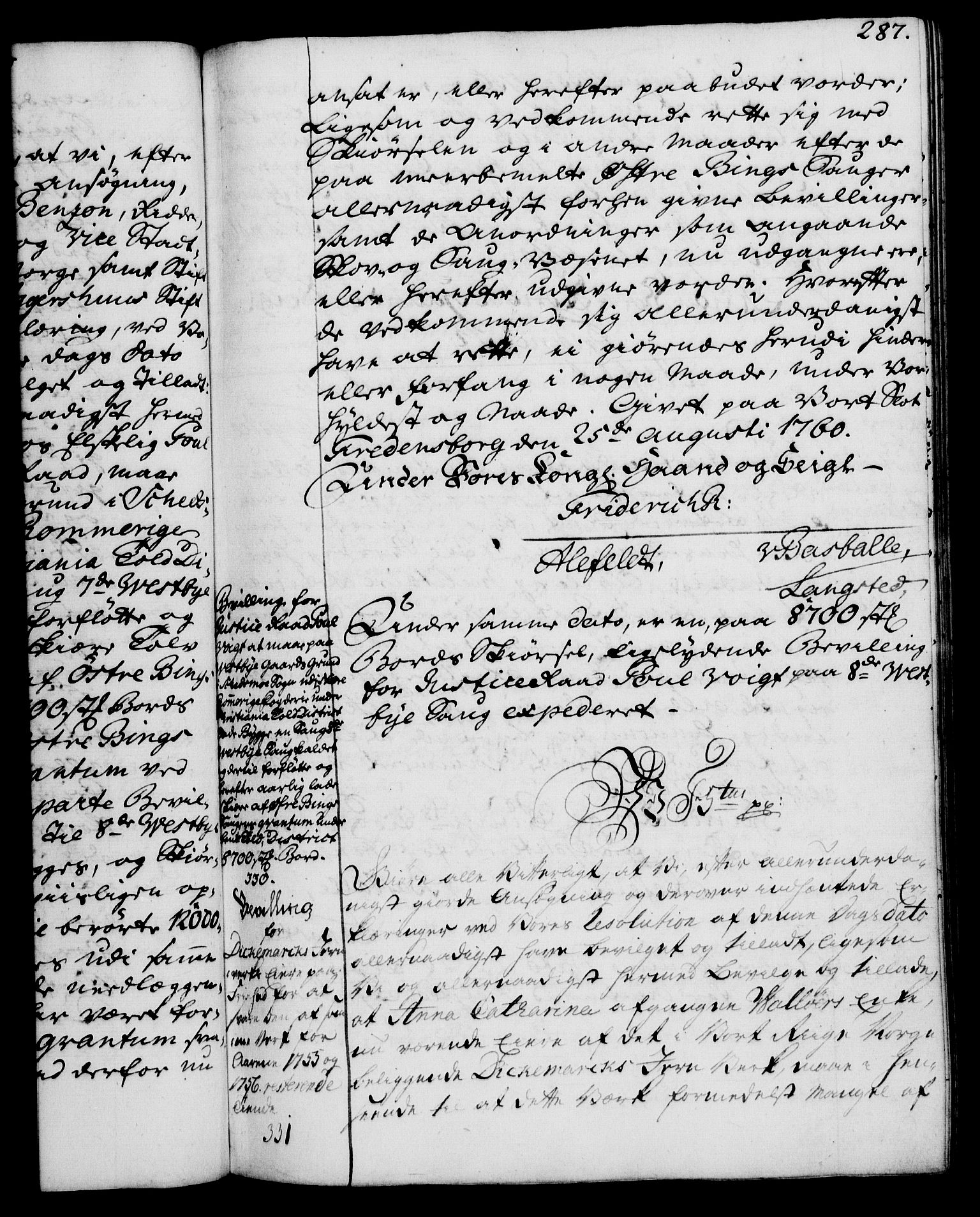 Rentekammeret, Kammerkanselliet, RA/EA-3111/G/Gg/Gga/L0007: Norsk ekspedisjonsprotokoll med register (merket RK 53.7), 1759-1768, p. 287