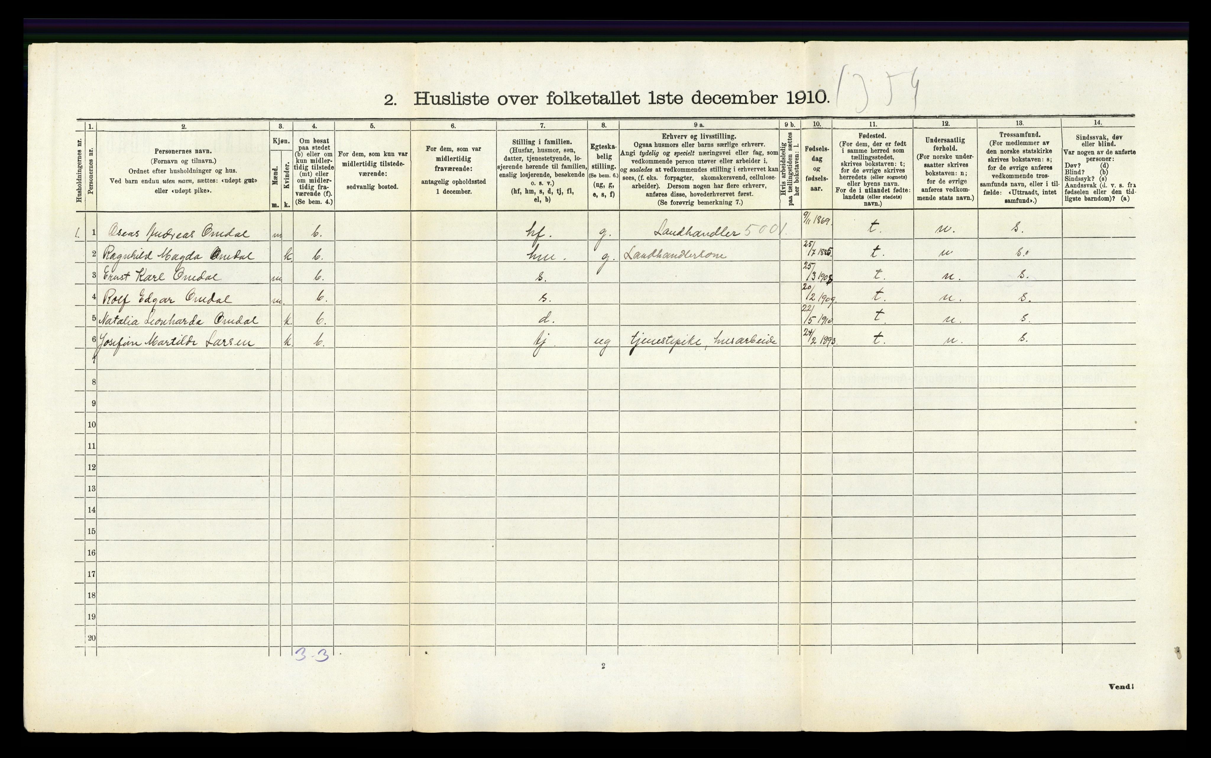 RA, 1910 census for Vanse, 1910, p. 690